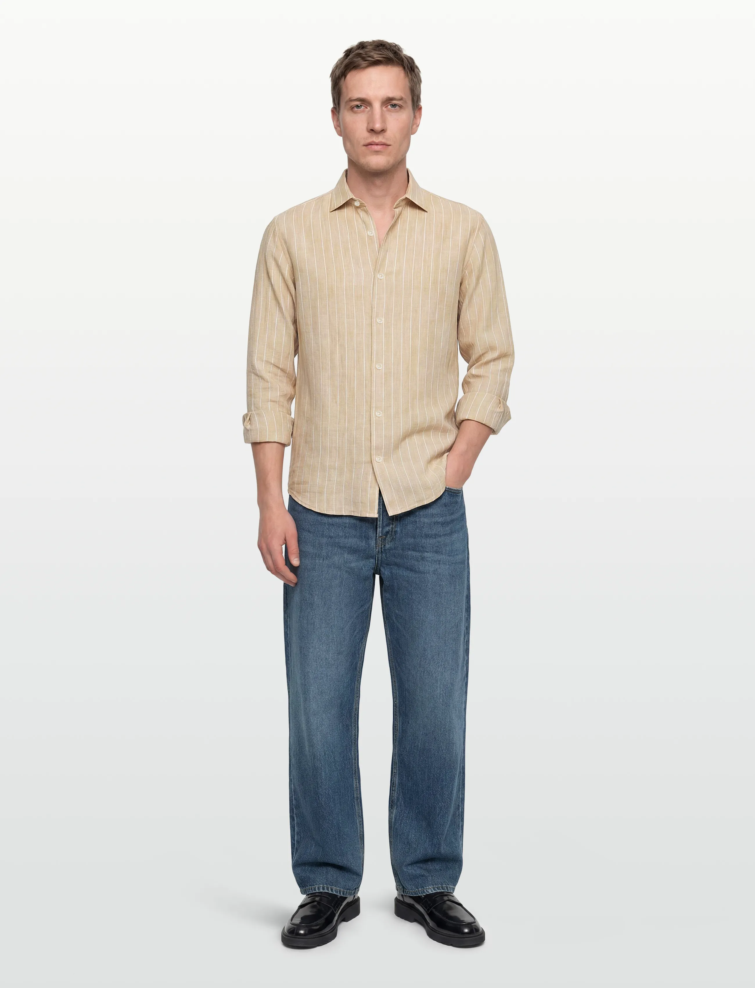 Gant Reg Linen Stripe Shirt, XL, Shirts, Beige - Männerswear