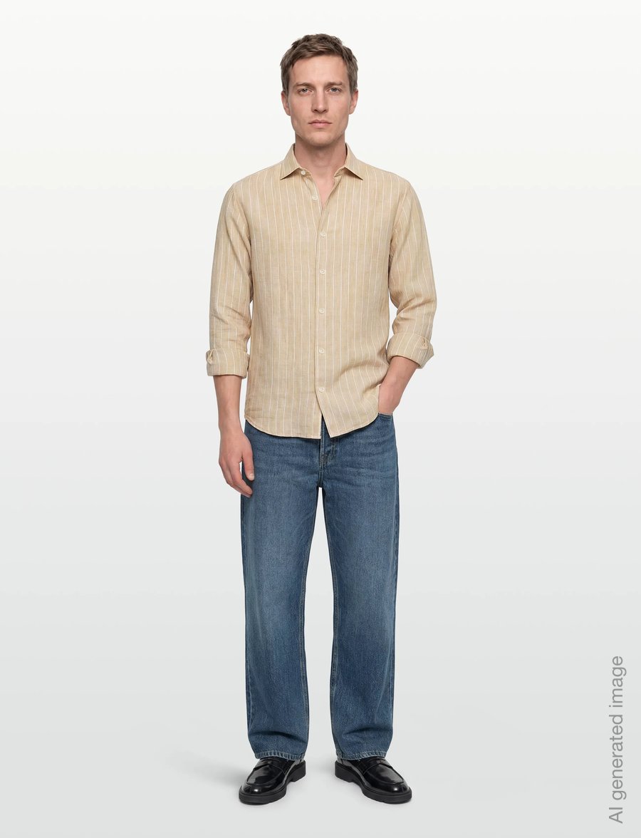 Gant - REG LINEN STRIPE SHIRT - triibulised särgid - oat beige - 0