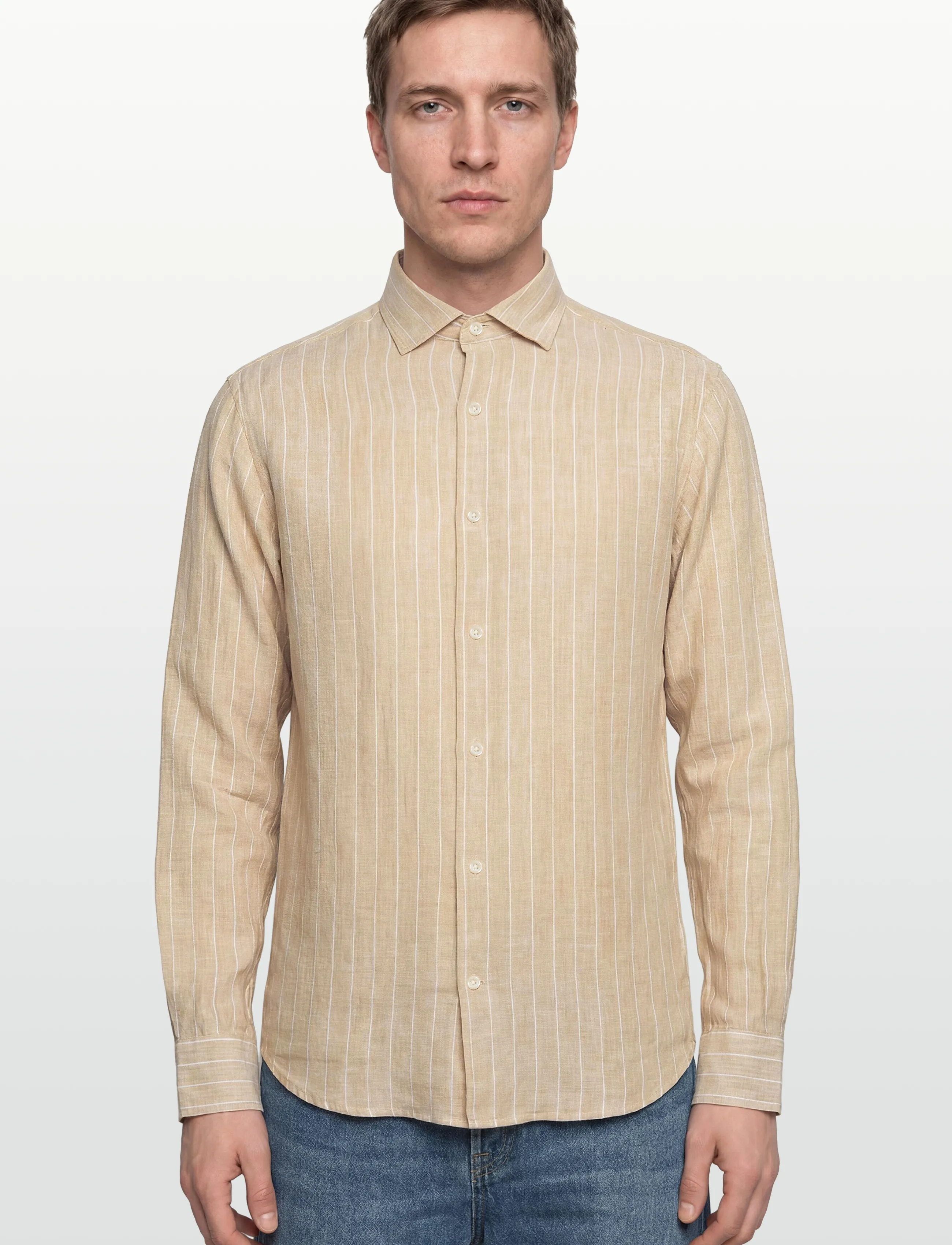 Gant - REG LINEN STRIPE SHIRT - stribede skjorter - oat beige - 3