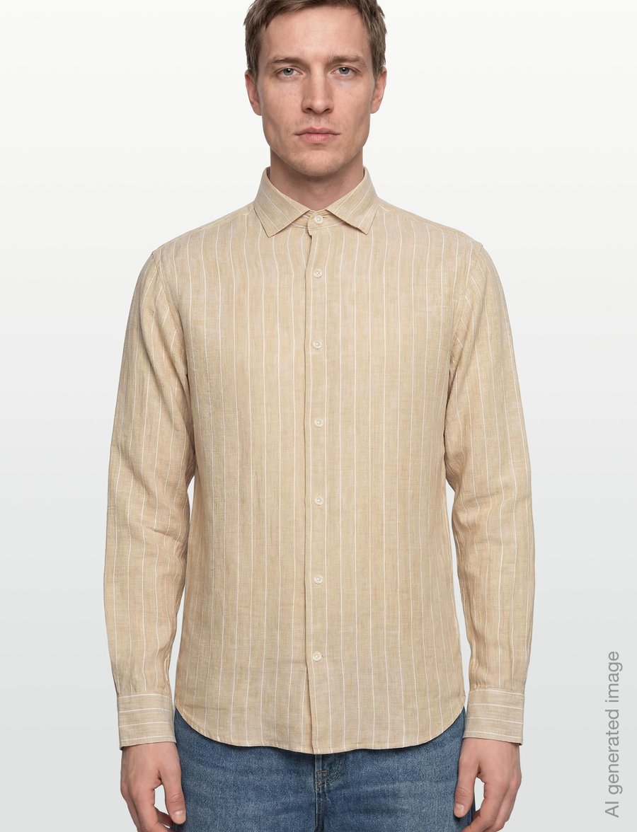 Gant - REG LINEN STRIPE SHIRT - triibulised särgid - oat beige - 3