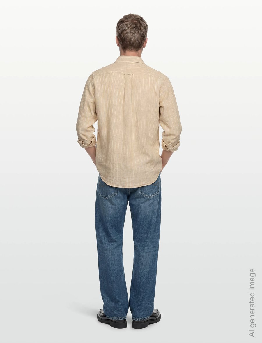 Gant - REG LINEN STRIPE SHIRT - triibulised särgid - oat beige - 4
