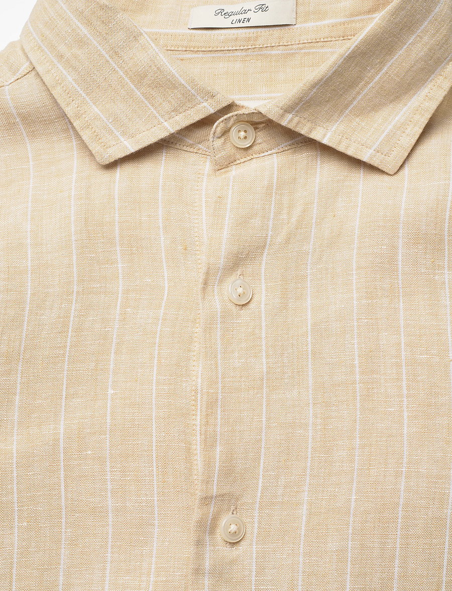 Gant - REG LINEN STRIPE SHIRT - triibulised särgid - oat beige - 5