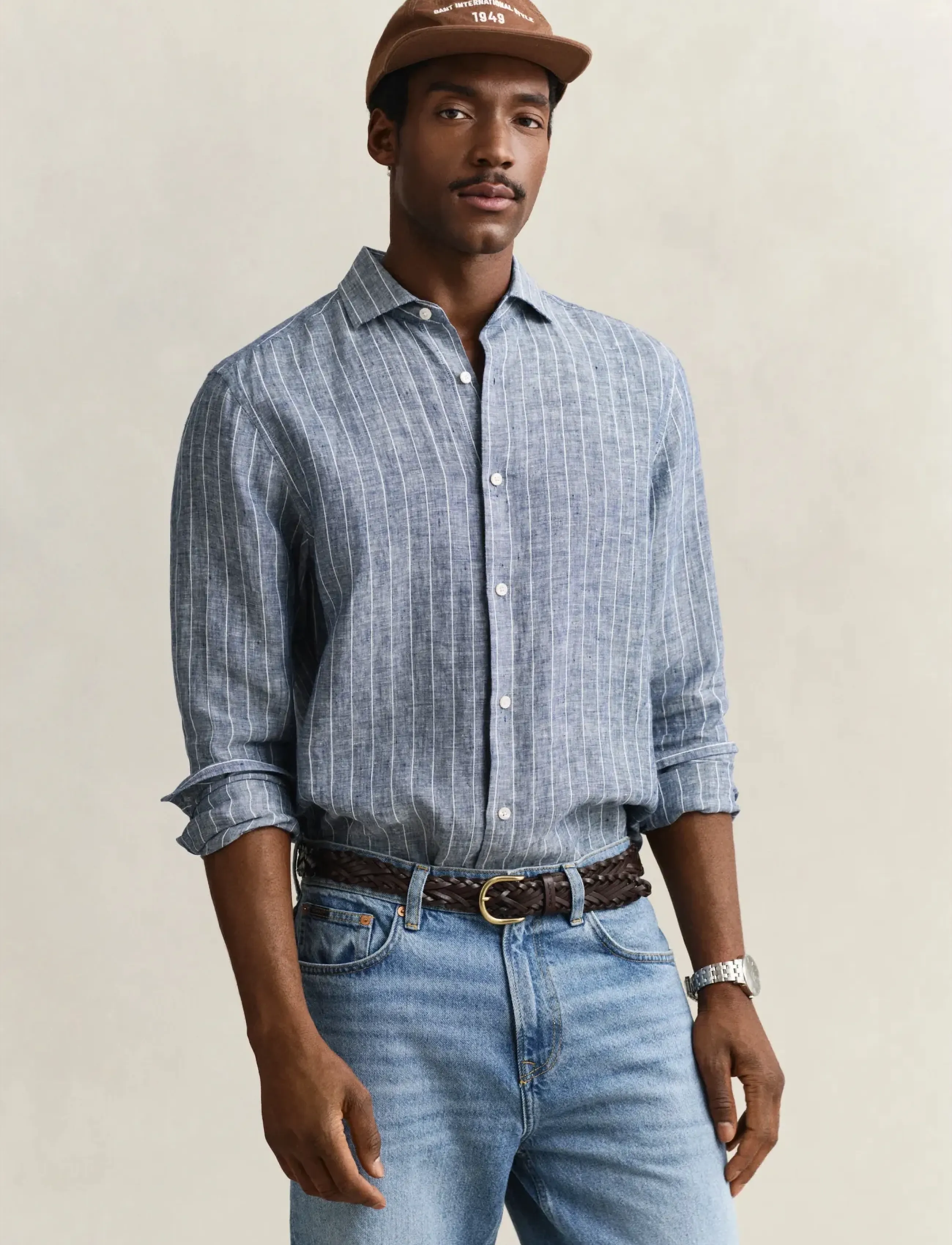 GANT REG LINEN STRIPE SHIRT - Hemden - PERSIAN BLUE / blue