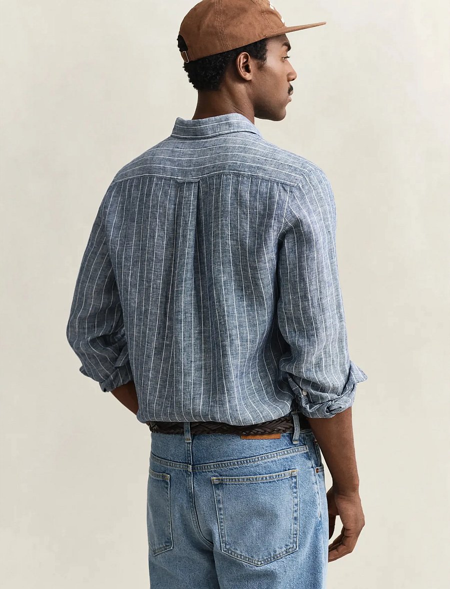 Gant - REG LINEN STRIPE SHIRT - gestreifte hemden - persian blue - 2