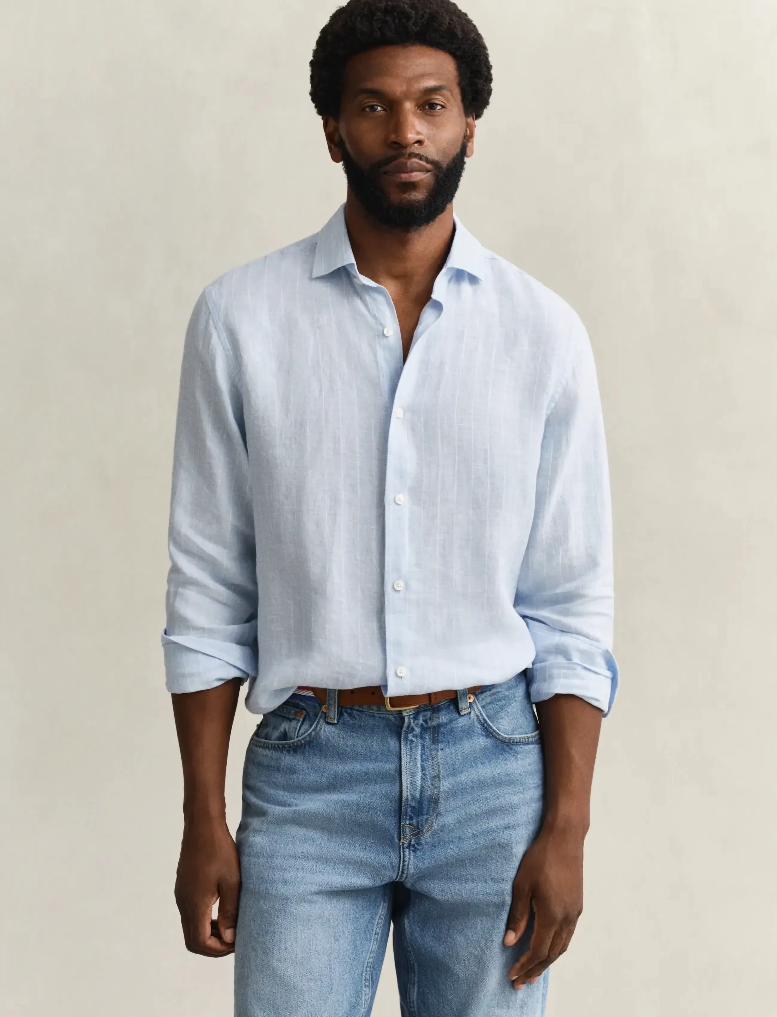 Gant Reg Linen Stripe Shirt, 3XL, Shirts, Blau - Männerswear