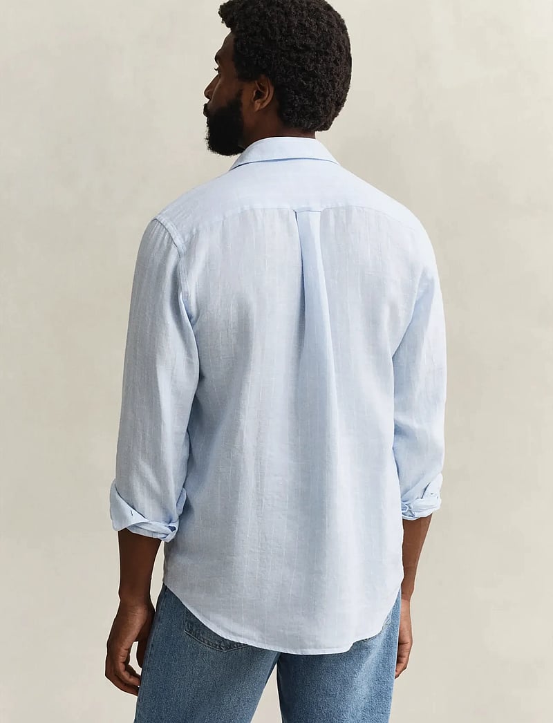 GANT - REG LINEN STRIPE SHIRT - gestreifte hemden - sky blue - 2