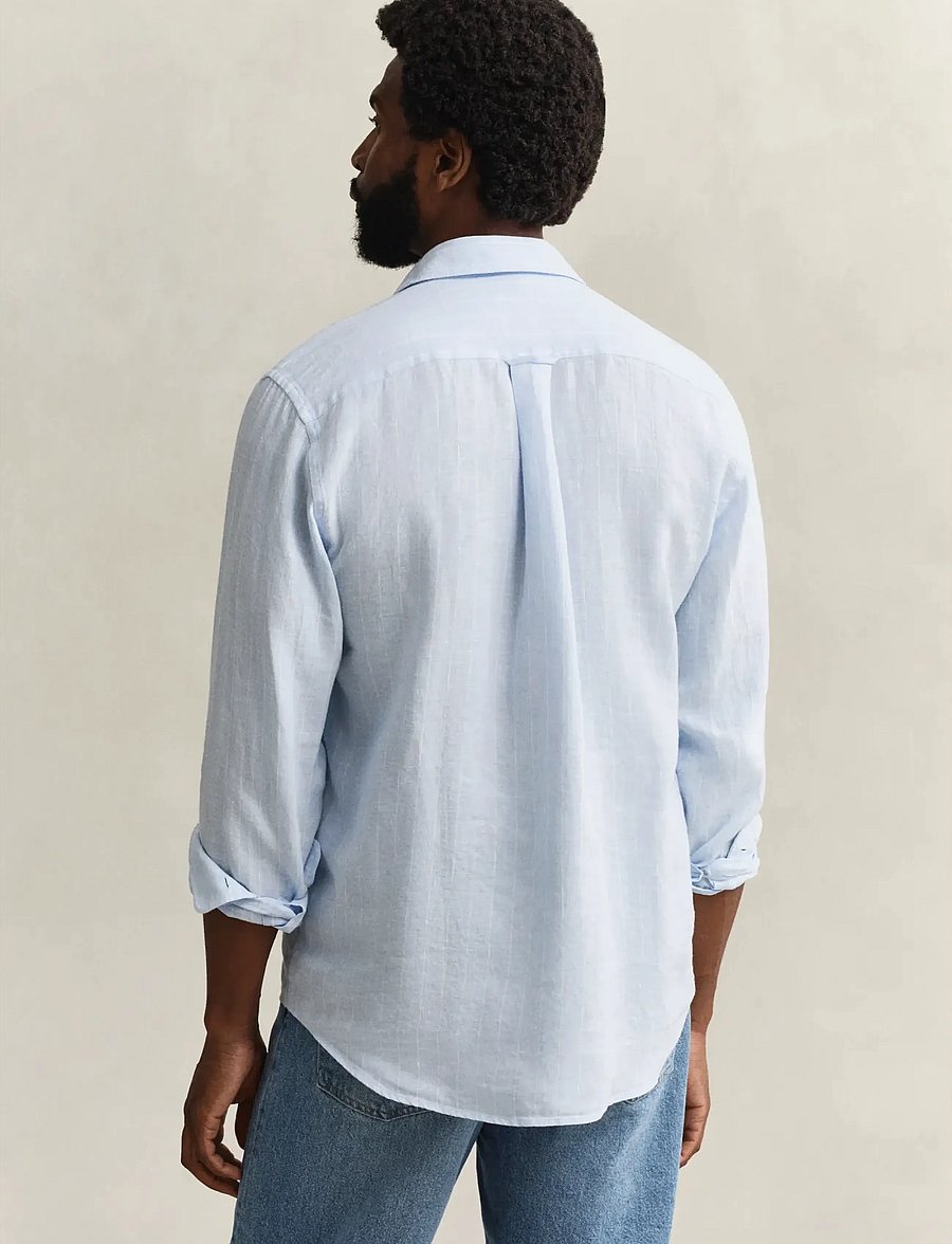 Gant - REG LINEN STRIPE SHIRT - gestreifte hemden - sky blue - 2
