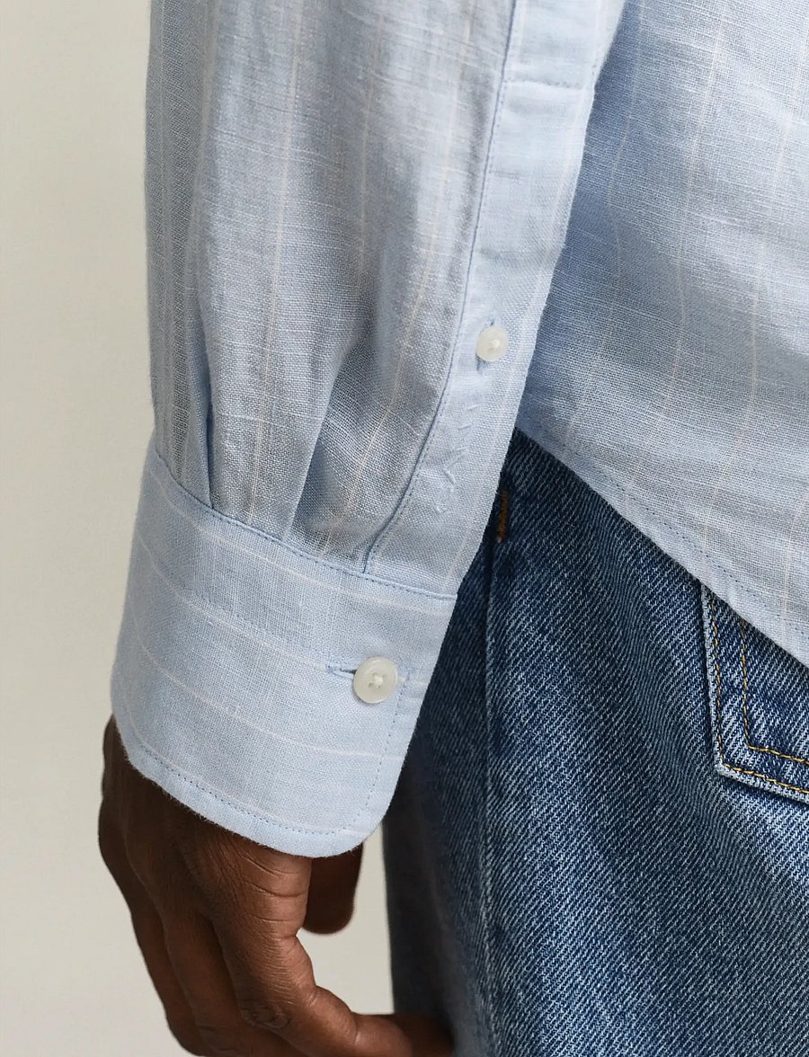 Gant - REG LINEN STRIPE SHIRT - gestreifte hemden - sky blue - 3