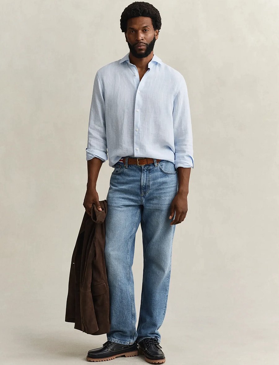 Gant - REG LINEN STRIPE SHIRT - gestreifte hemden - sky blue - 4