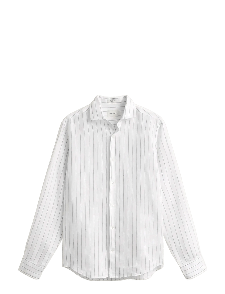 Gant - REG LINEN STRIPE SHIRT - randiga skjortor - white - 1