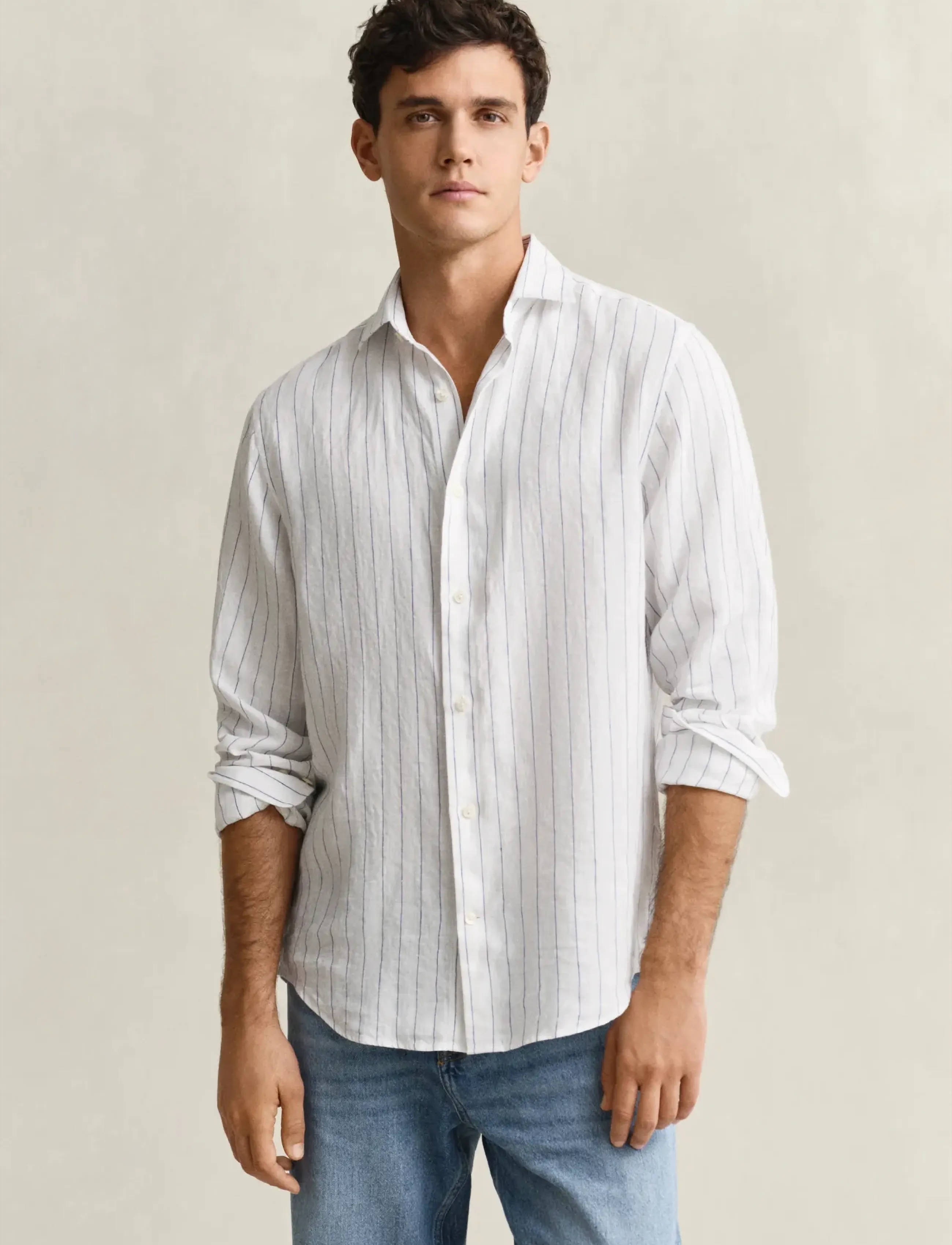 GANT REG LINEN STRIPE SHIRT - Kleidung - WHITE / white