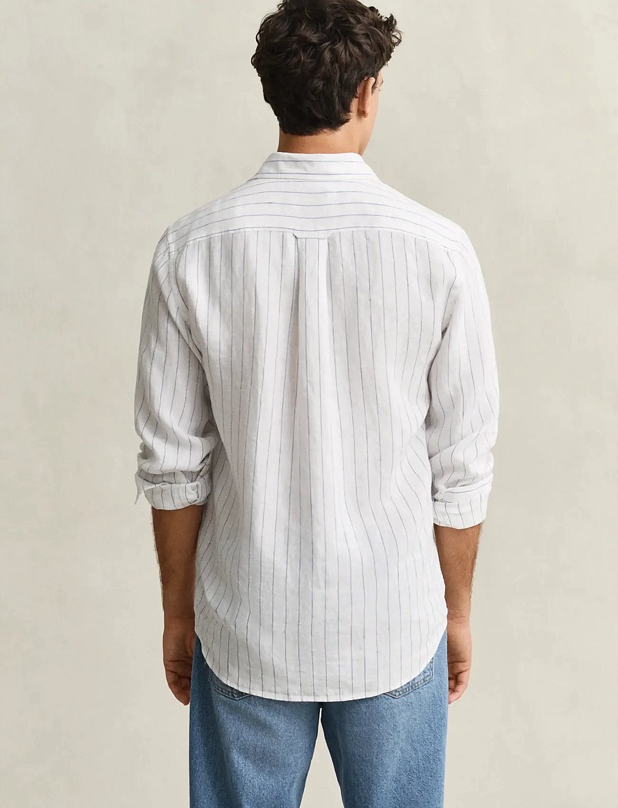 Gant - REG LINEN STRIPE SHIRT - randiga skjortor - white - 2