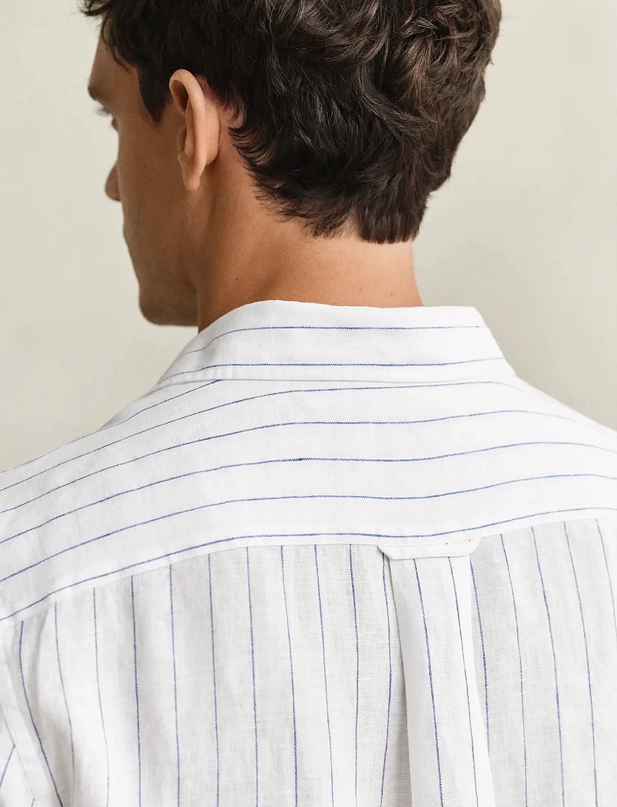 Gant - REG LINEN STRIPE SHIRT - randiga skjortor - white - 3