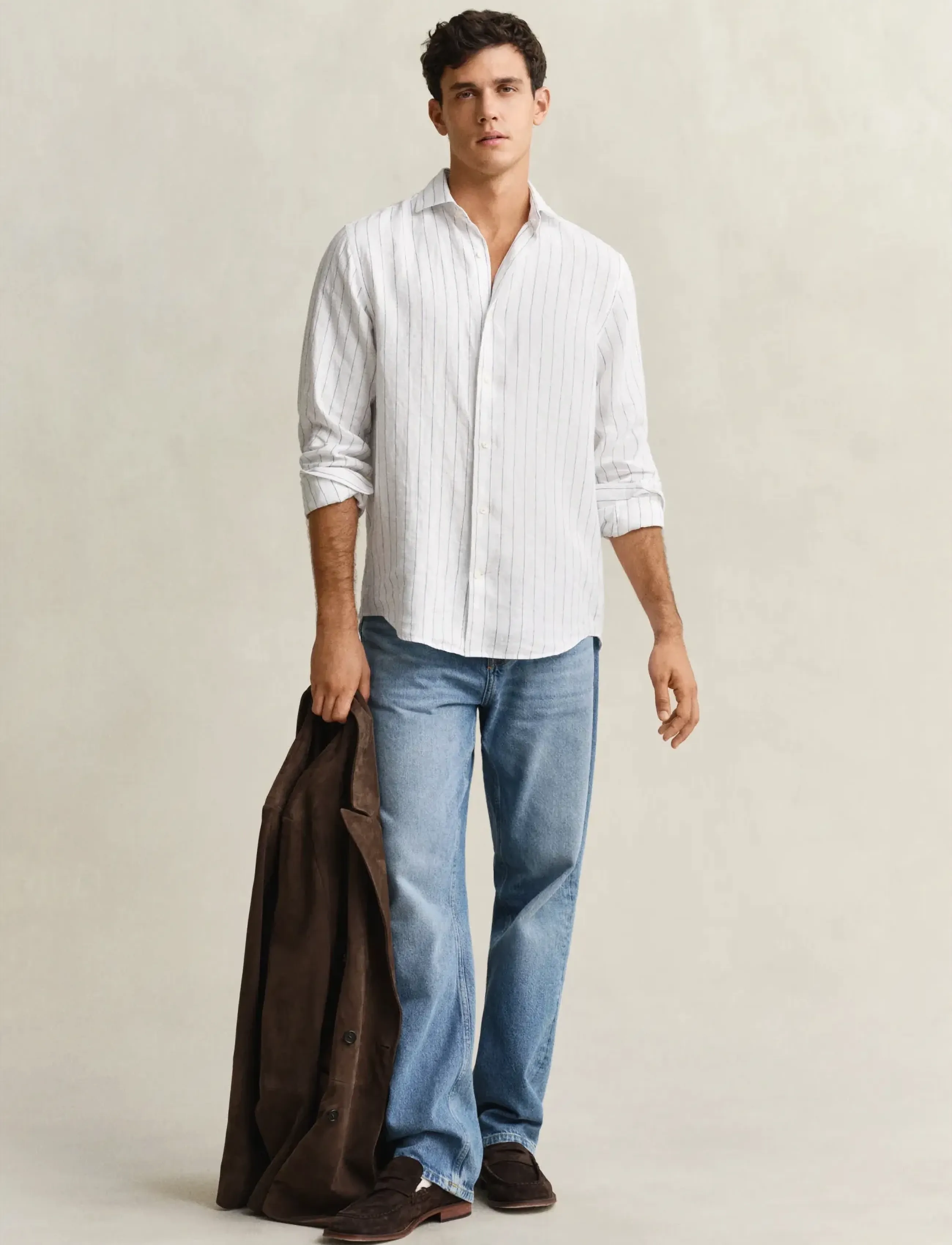Gant - REG LINEN STRIPE SHIRT - stribede skjorter - white - 4