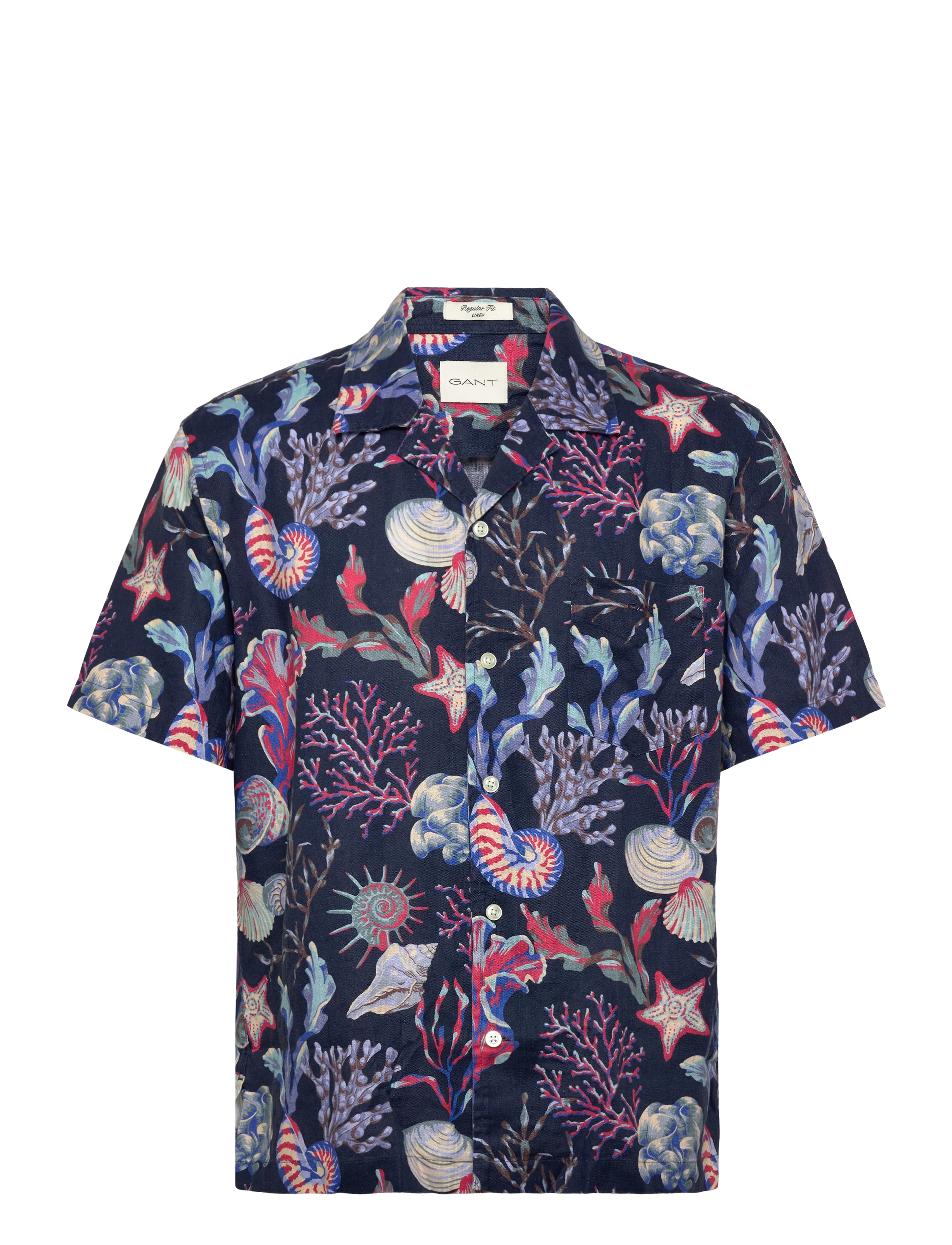 Gant Reg Aop Camp Collar Shirt, S, Navy, Skjorter > Kortærmede Shirts, Herre