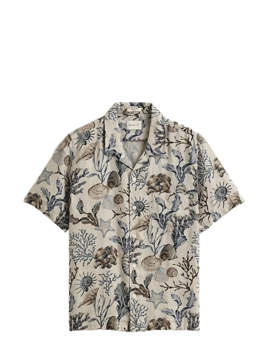 Gant - REG AOP CAMP COLLAR SHIRT - short-sleeved shirts - oat beige - 1