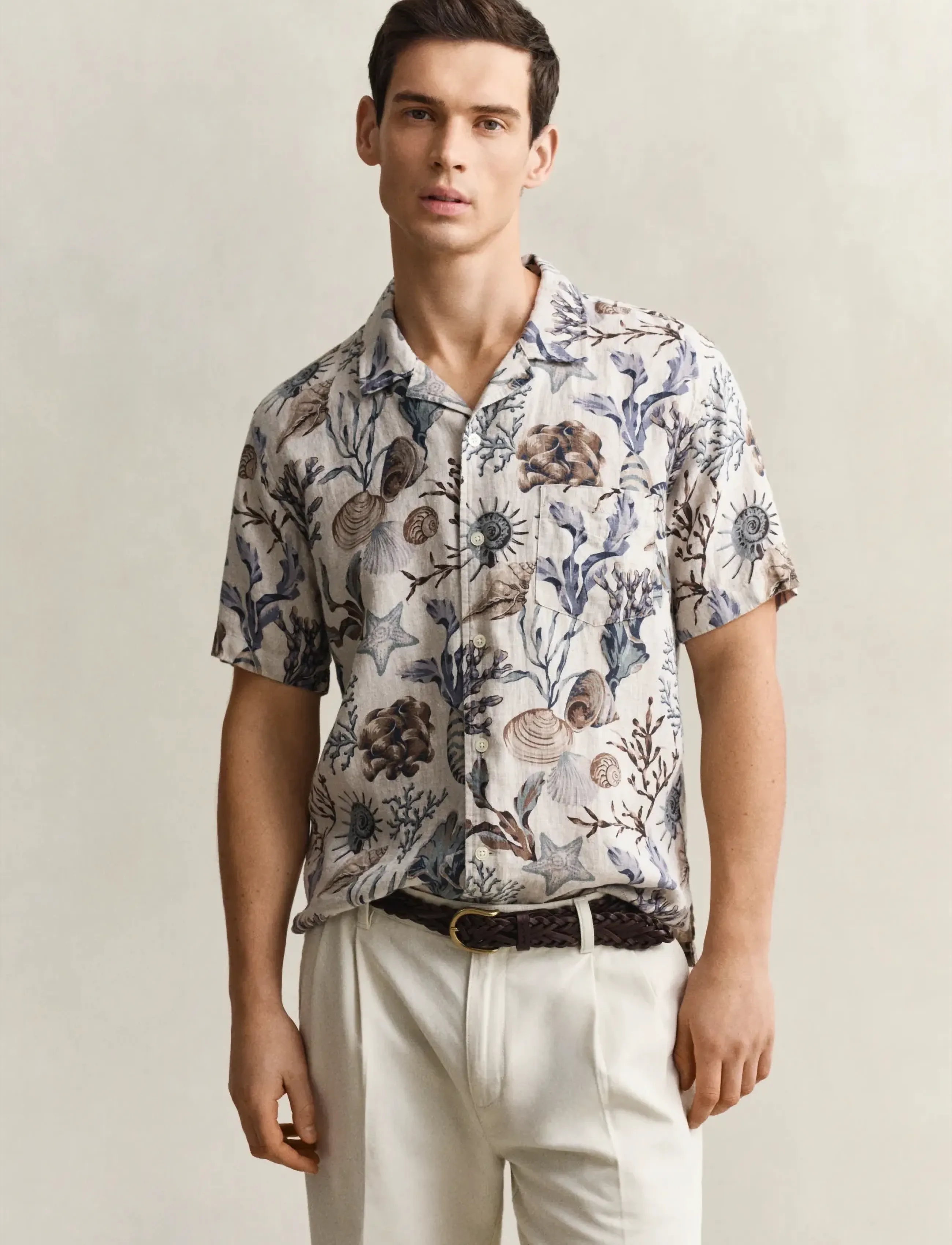 GANT REG AOP CAMP COLLAR SHIRT - Tänavastiil - OAT BEIGE / multi