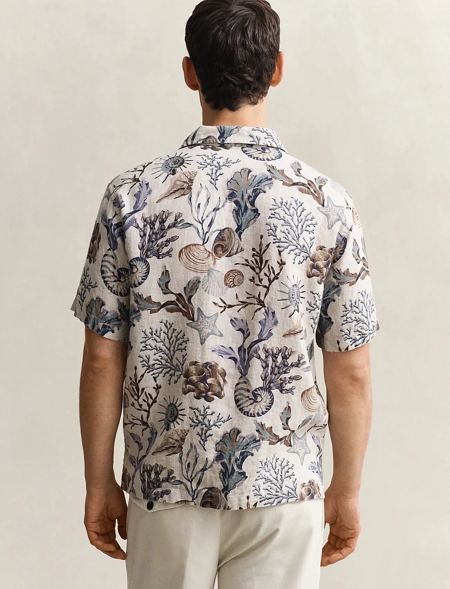 Gant - REG AOP CAMP COLLAR SHIRT - short-sleeved shirts - oat beige - 2