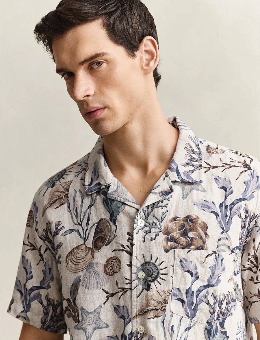 Gant - REG AOP CAMP COLLAR SHIRT - short-sleeved shirts - oat beige - 3