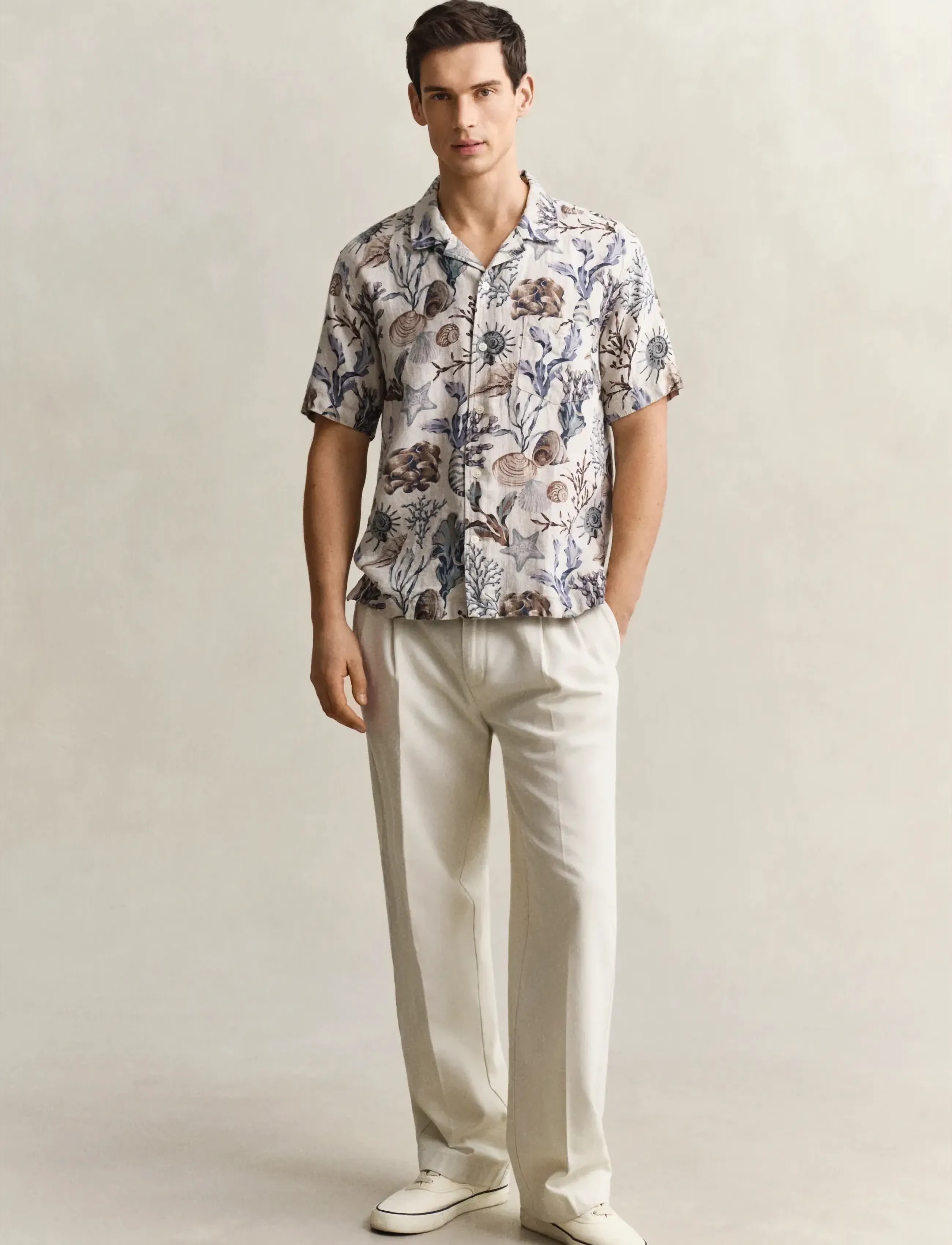 Gant - REG AOP CAMP COLLAR SHIRT - kortærmede skjorter - oat beige - 4