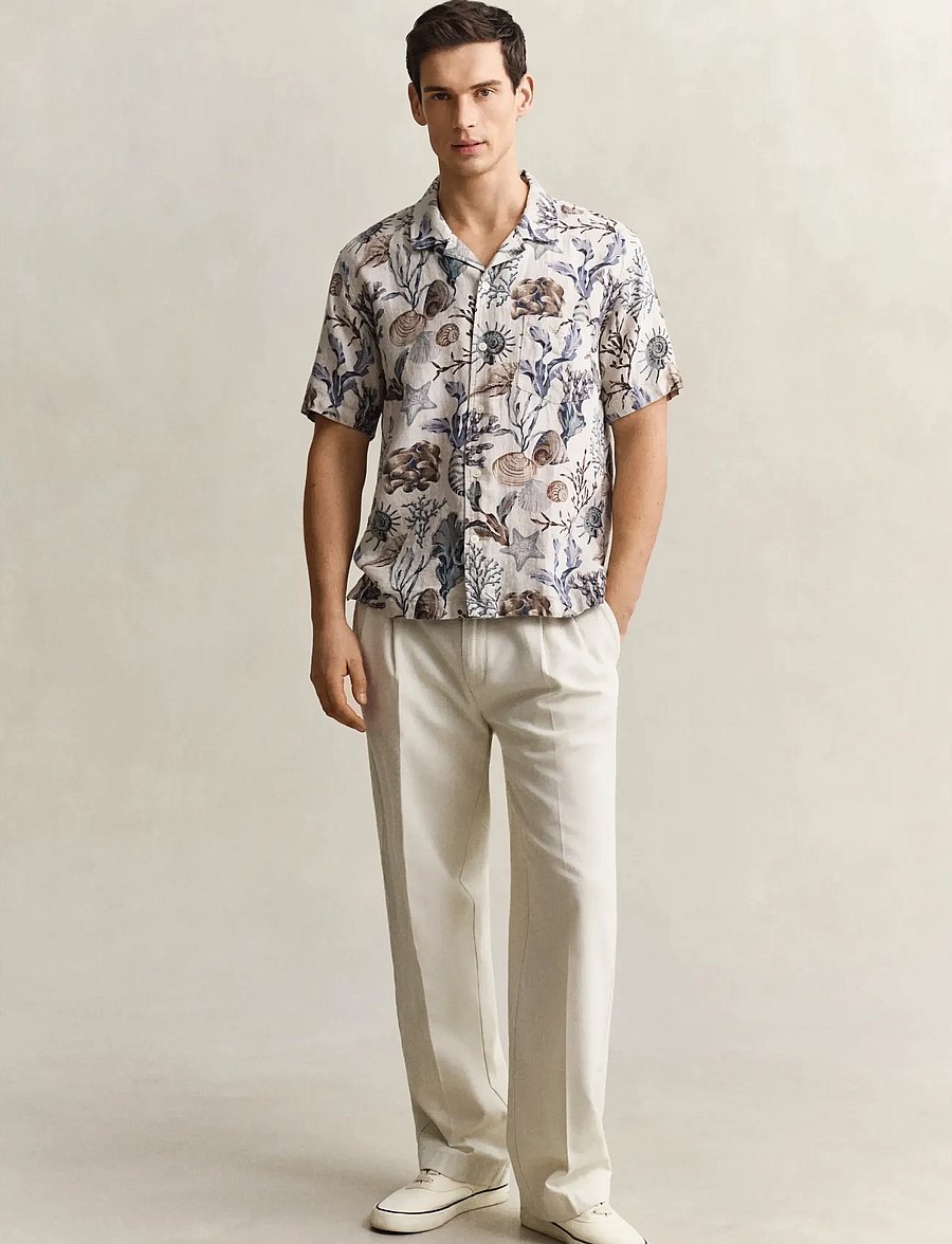 Gant - REG AOP CAMP COLLAR SHIRT - short-sleeved shirts - oat beige - 4