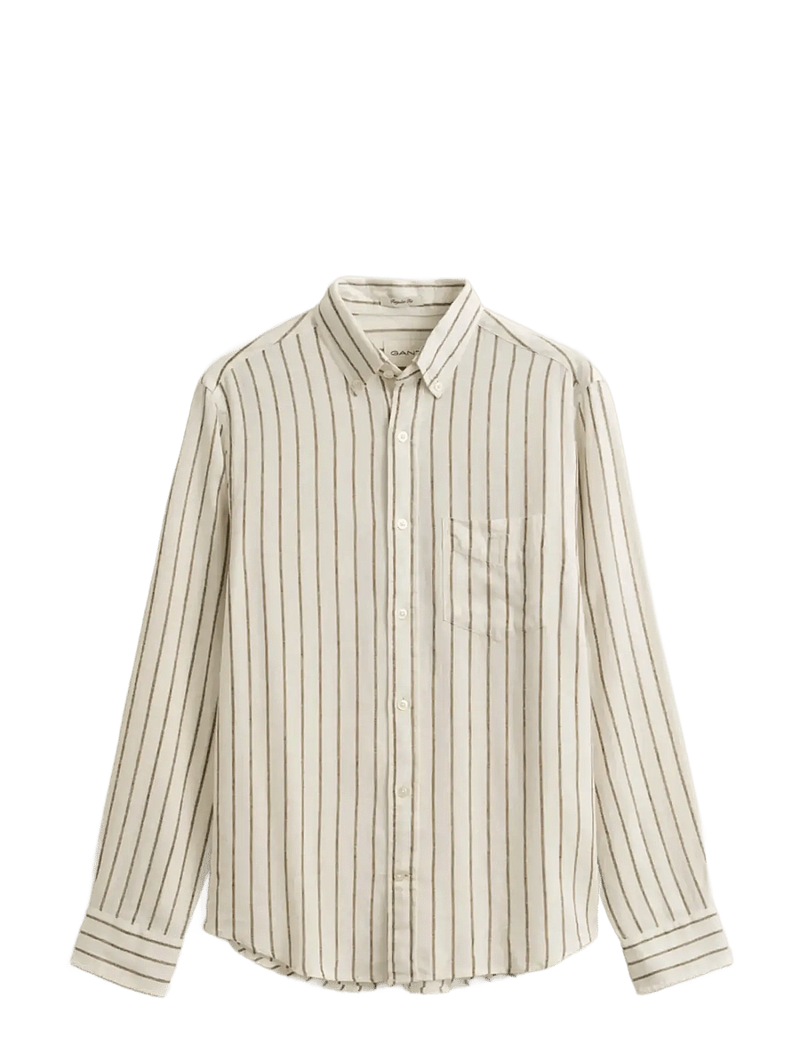 Gant - REG LINEN VISCOSE STRIPE SHIRT - stribede skjorter - cream - 1