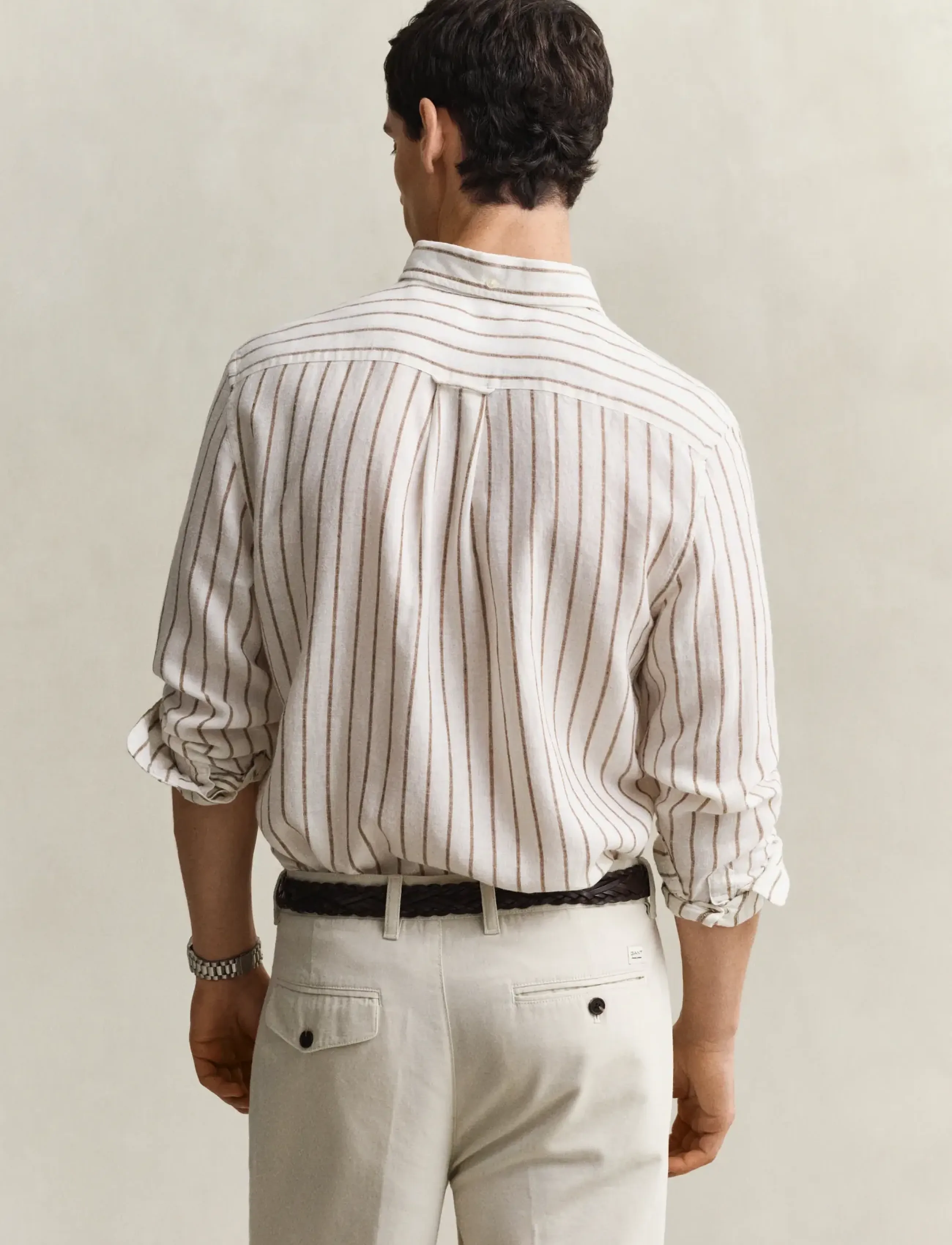 Gant - REG LINEN VISCOSE STRIPE SHIRT - stribede skjorter - cream - 2