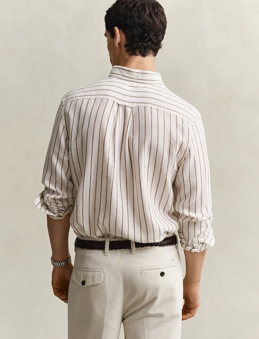 Gant - REG LINEN VISCOSE STRIPE SHIRT - stribede skjorter - cream - 2