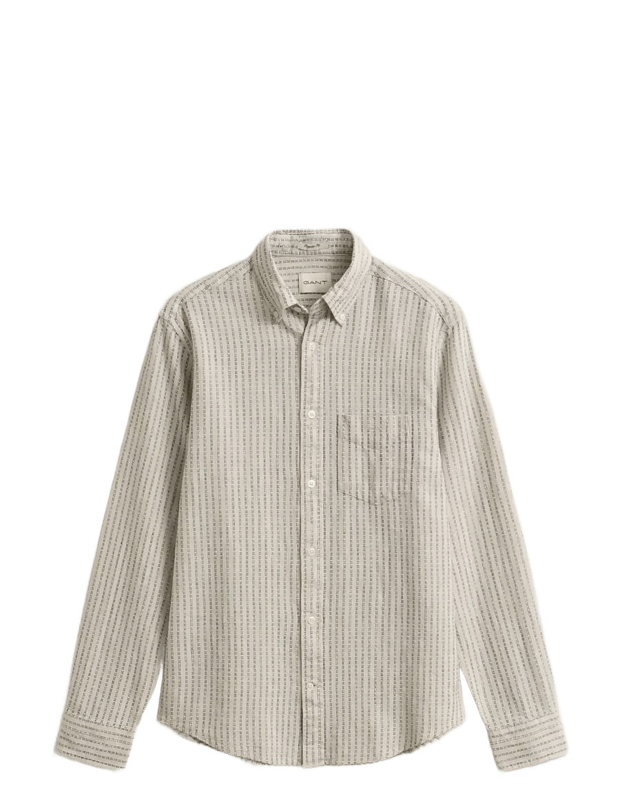 Gant - REG COTTON LINEN STRIPE SHIRT - gestreifte hemden - faded beige - 1