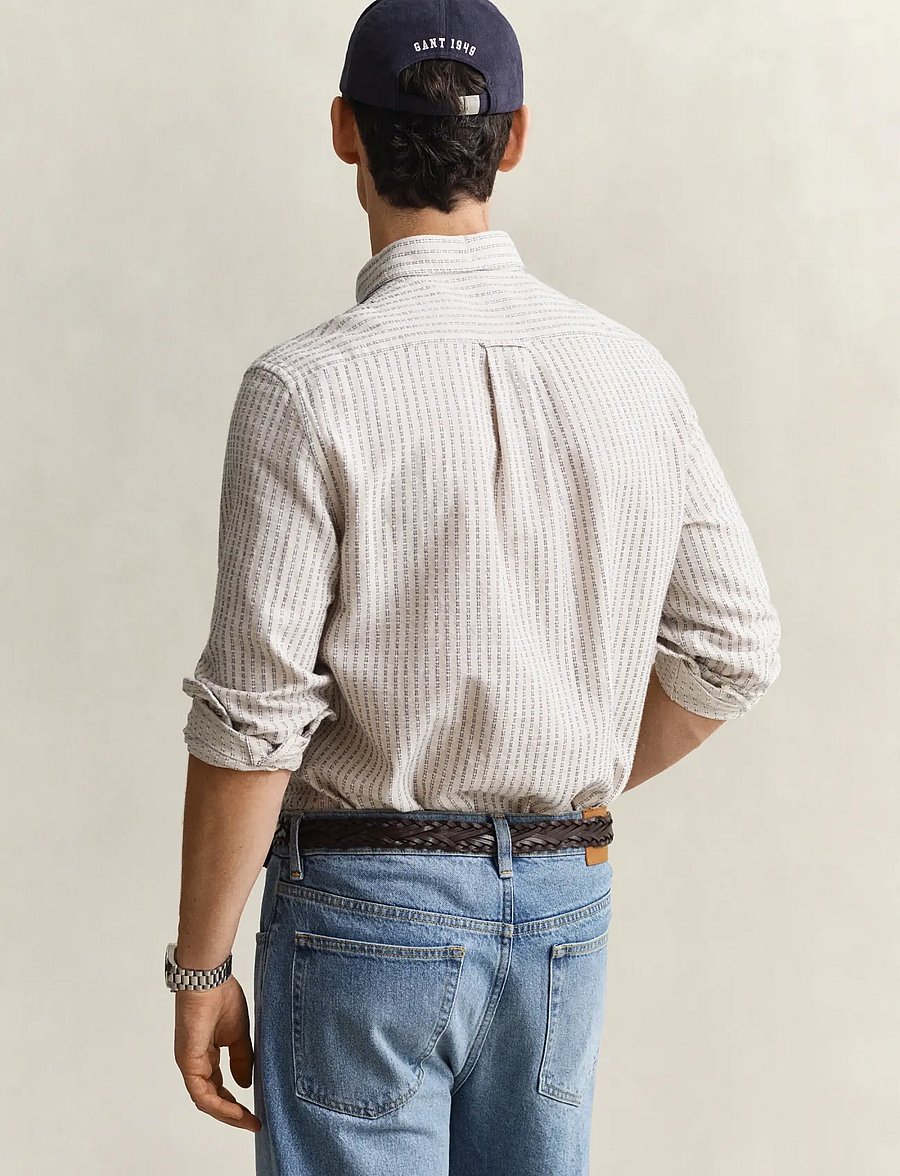 Gant - REG COTTON LINEN STRIPE SHIRT - gestreifte hemden - faded beige - 2