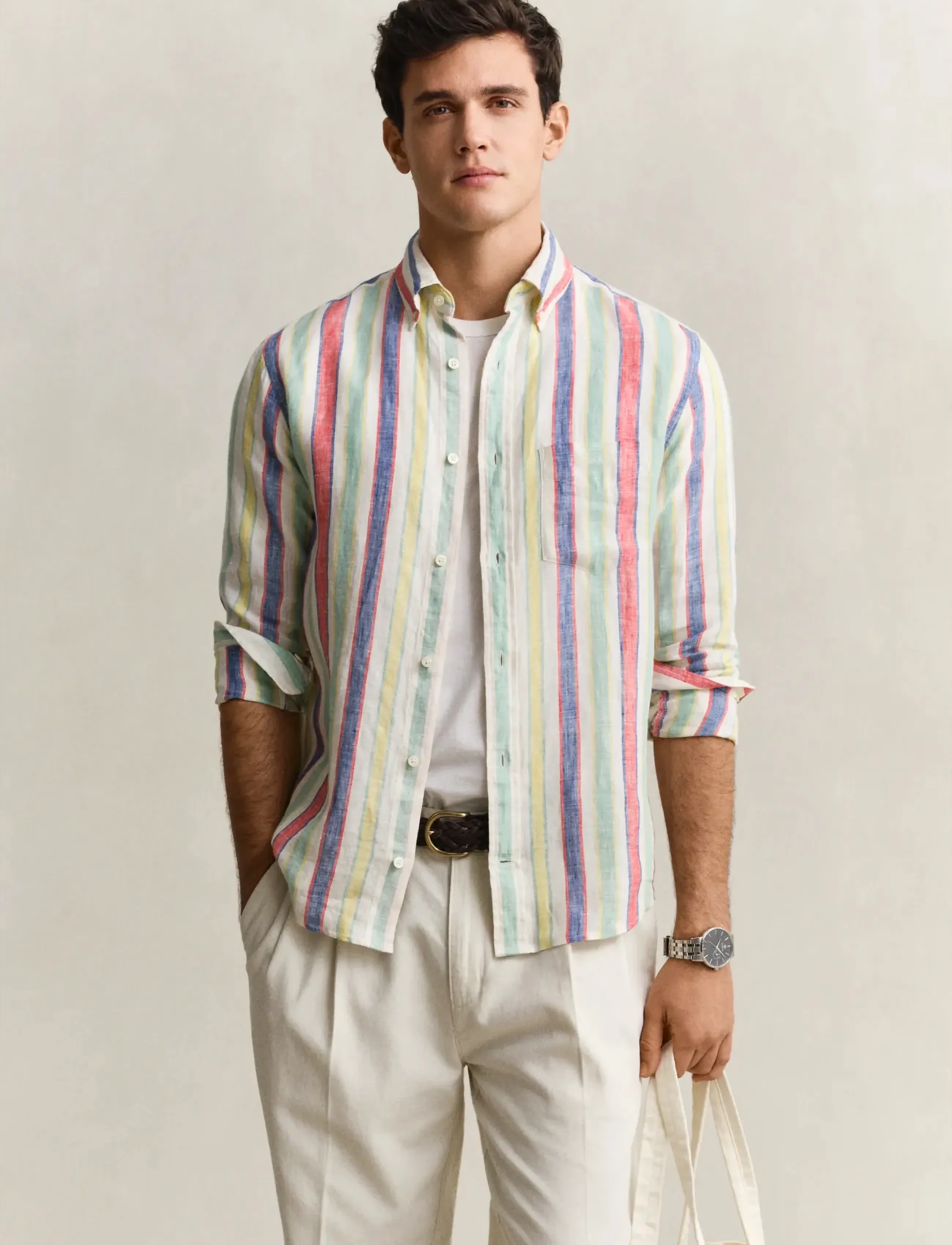 GANT REG MULTISTRIPE LINEN SHIRT - Tänavastiil - MULTICOLOR / multi