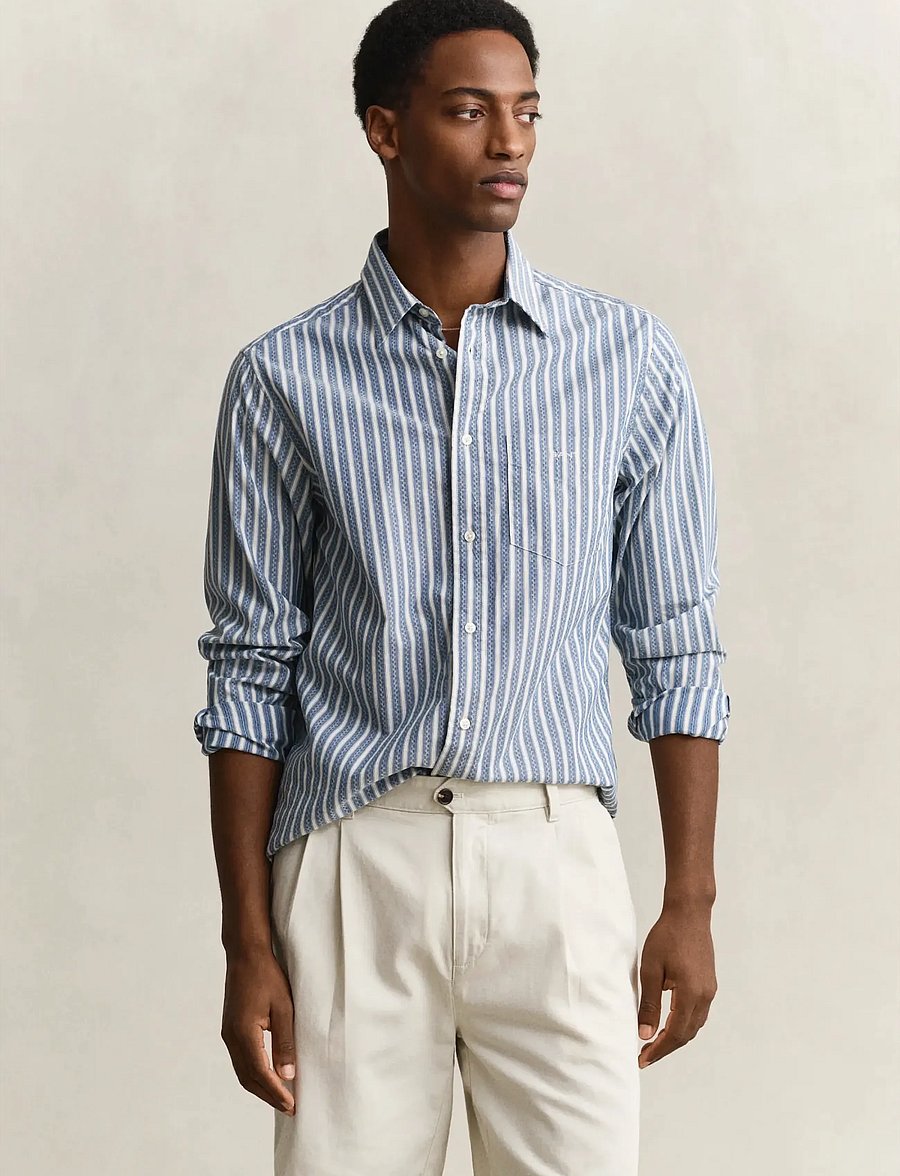 Gant - REG DOBBY STRIPE SHIRT - gestreifte hemden - faded denim - 0