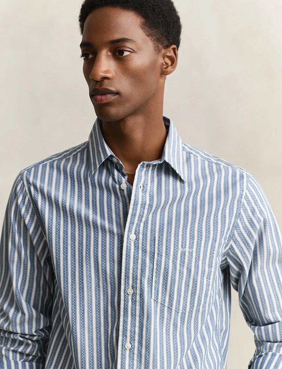 Gant - REG DOBBY STRIPE SHIRT - gestreifte hemden - faded denim - 3
