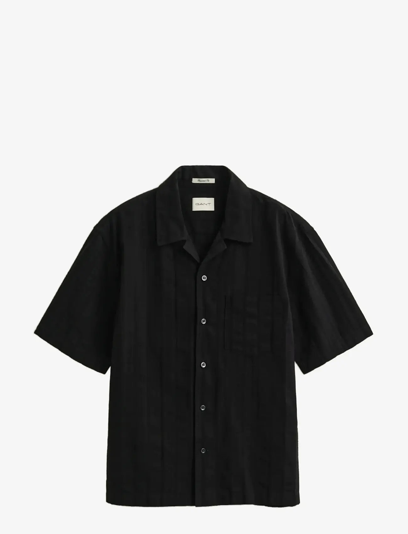 Gant - REL DOBBY STRIPE CAMP COLLAR SHIRT - kortærmede skjorter - black - 1
