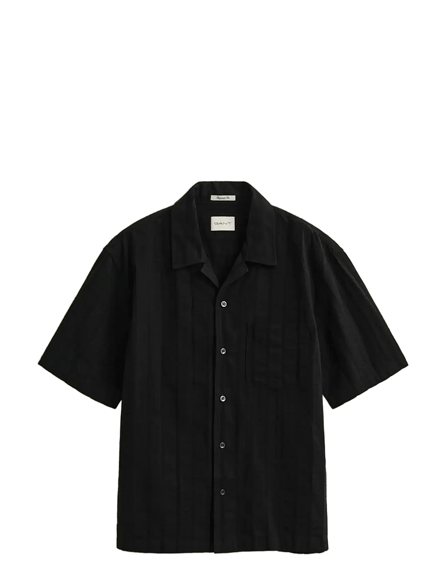 Gant - REL DOBBY STRIPE CAMP COLLAR SHIRT - kurzarmhemden - black - 1