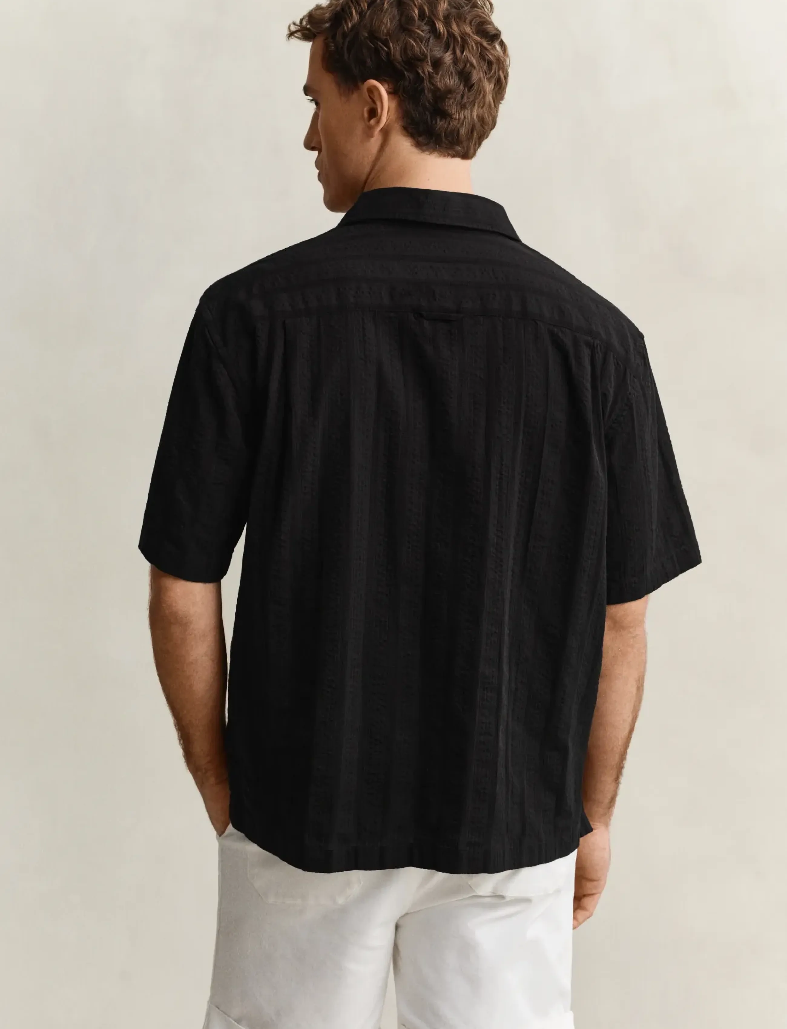 Gant - REL DOBBY STRIPE CAMP COLLAR SHIRT - kurzarmhemden - black - 2