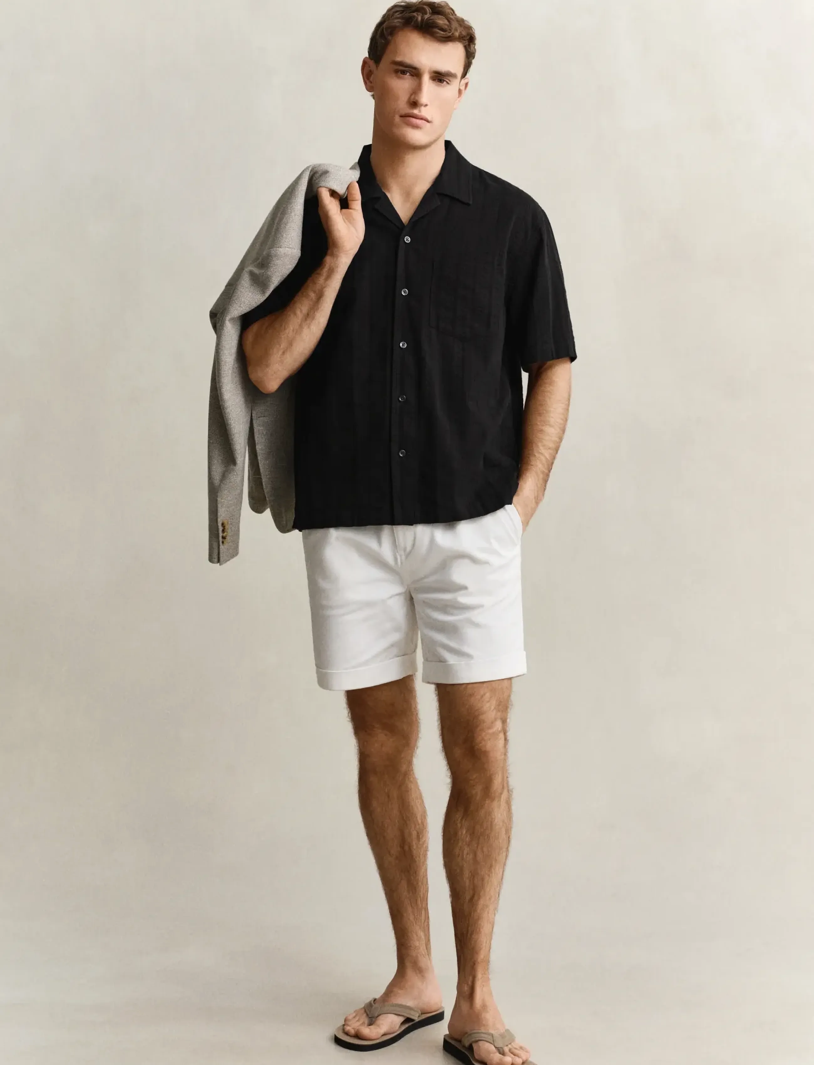 Gant - REL DOBBY STRIPE CAMP COLLAR SHIRT - kurzarmhemden - black - 4