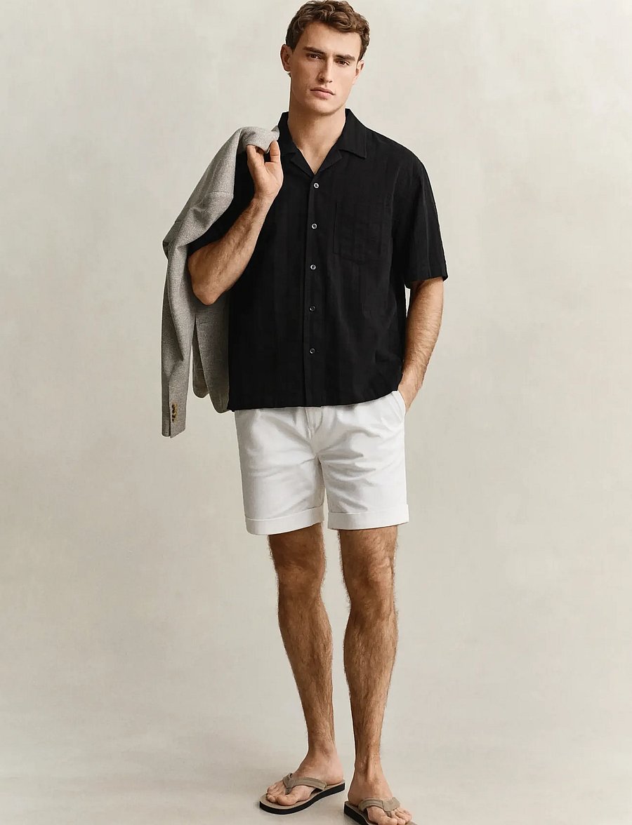Gant - REL DOBBY STRIPE CAMP COLLAR SHIRT - kurzarmhemden - black - 4