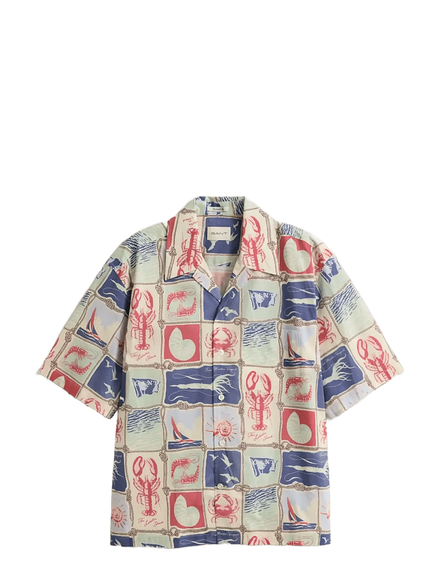 Gant - REL NAUTICAL PRINT SS SHIRT - kortærmede skjorter - creamed white - 1