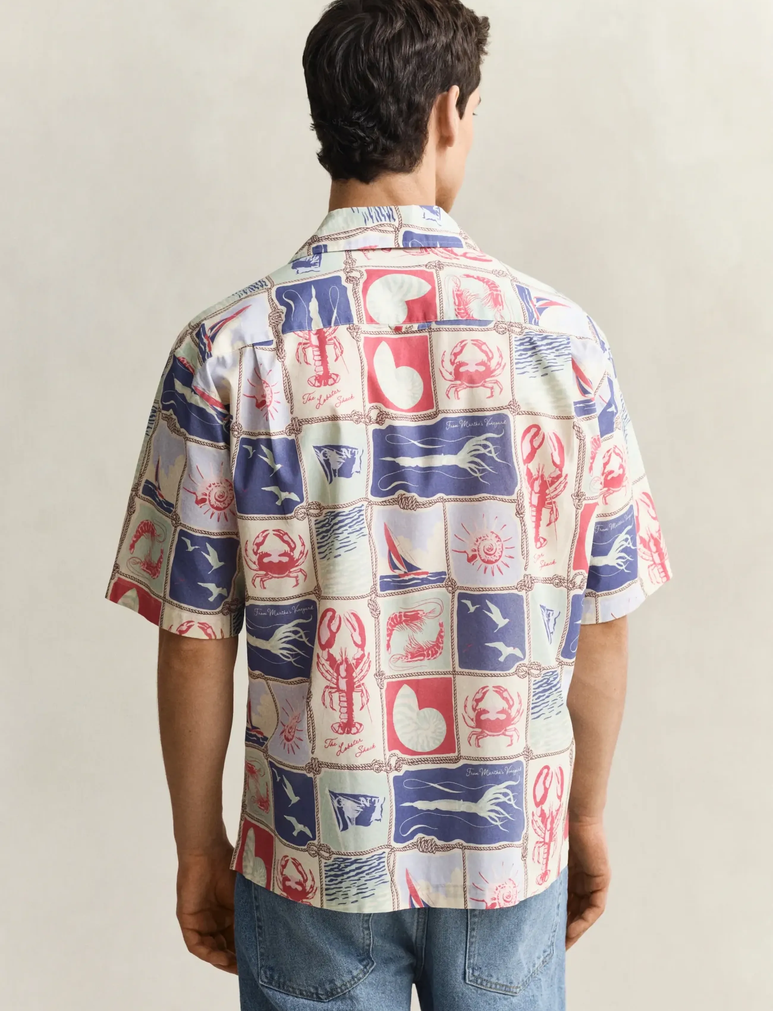 Gant - REL NAUTICAL PRINT SS SHIRT - kortærmede skjorter - creamed white - 2