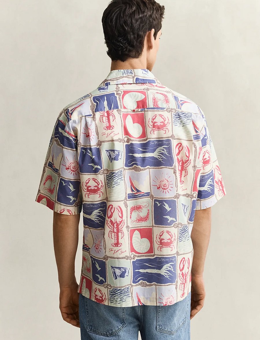 Gant - REL NAUTICAL PRINT SS SHIRT - kortærmede skjorter - creamed white - 2