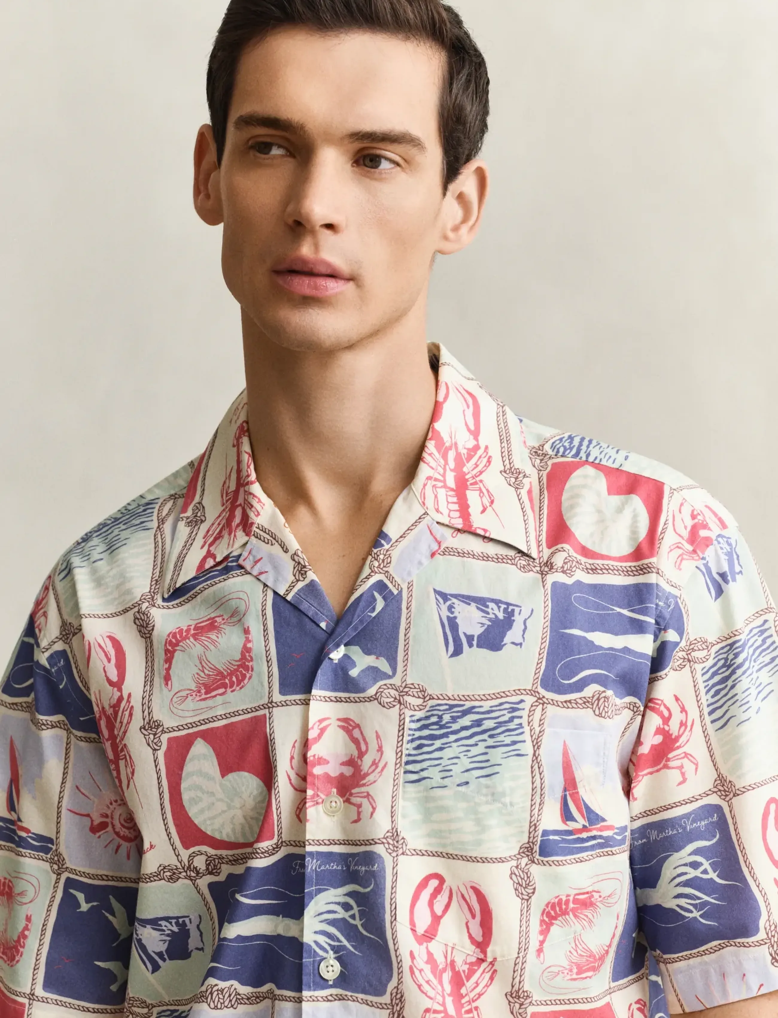 Gant - REL NAUTICAL PRINT SS SHIRT - kortærmede skjorter - creamed white - 3