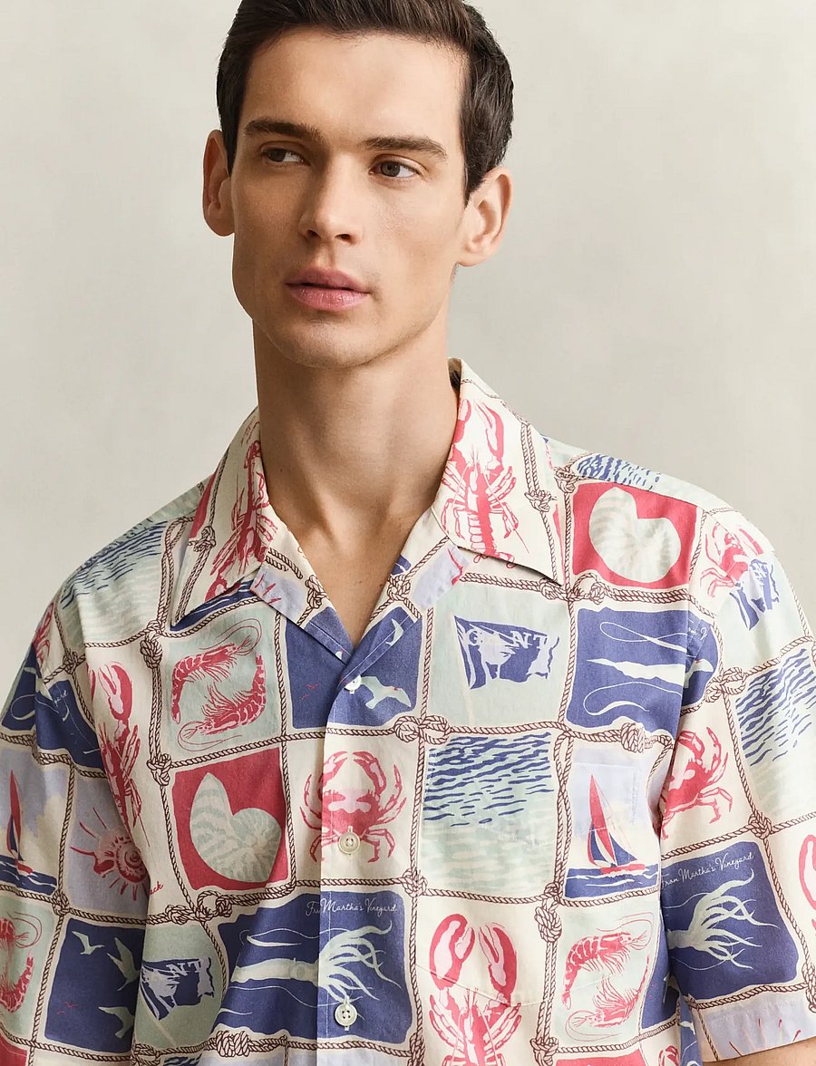 Gant - REL NAUTICAL PRINT SS SHIRT - kortærmede skjorter - creamed white - 3