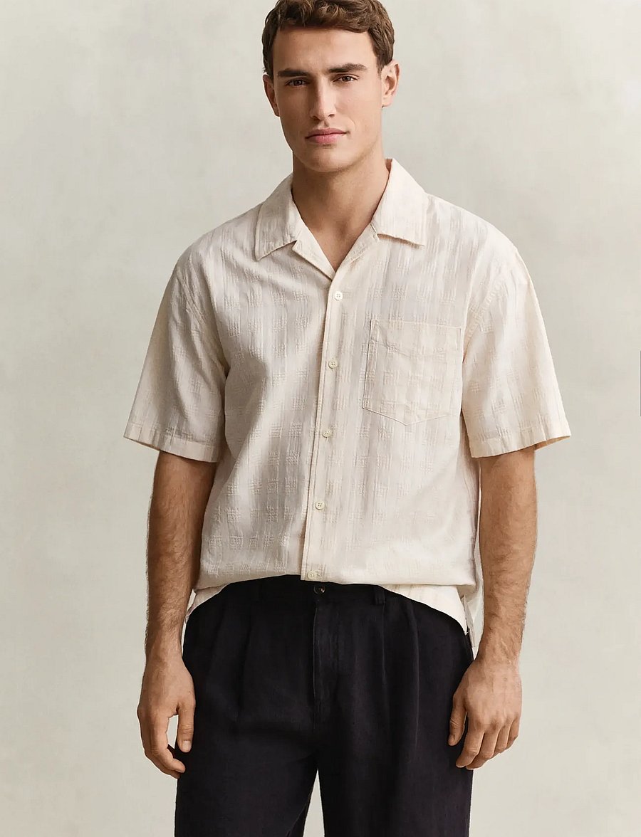 Gant - REL TEXTURE CHECK SHIRT - marškiniai trumpomis rankovėmis - creamed white - 0