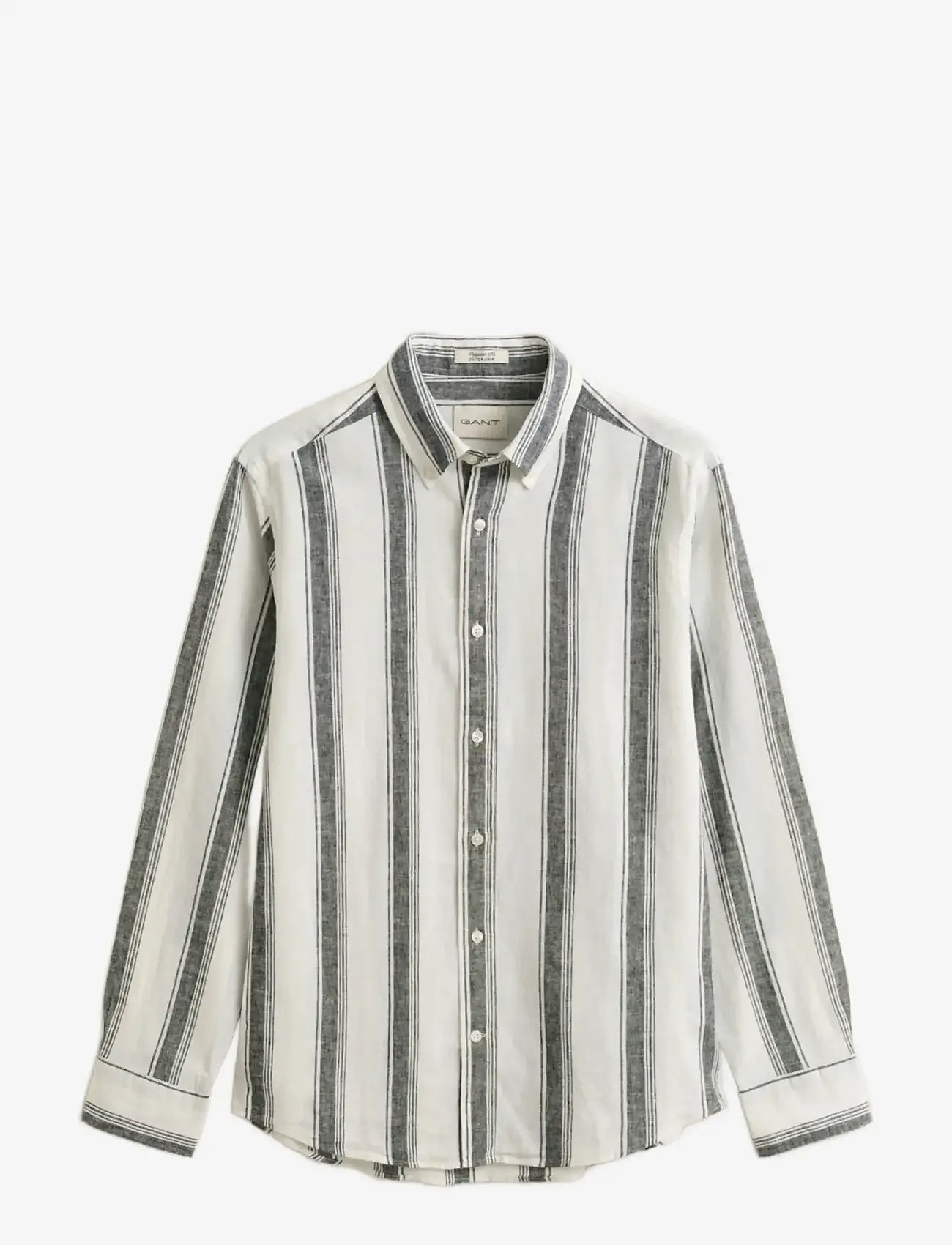 Gant - REG COTTON LINEN STRIPE SHIRT - stribede skjorter - black - 1