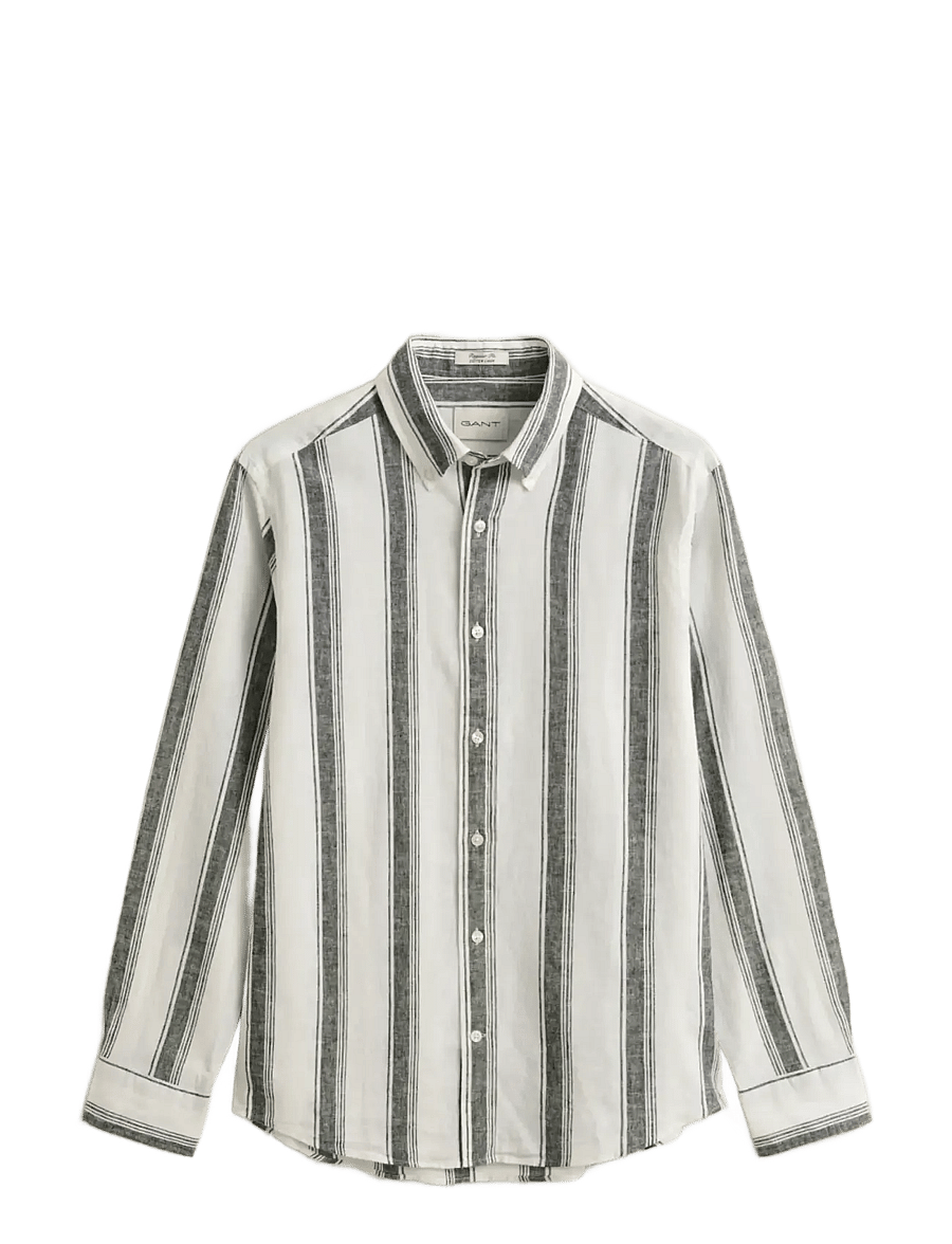 Gant - REG COTTON LINEN STRIPE SHIRT - triibulised särgid - black - 1