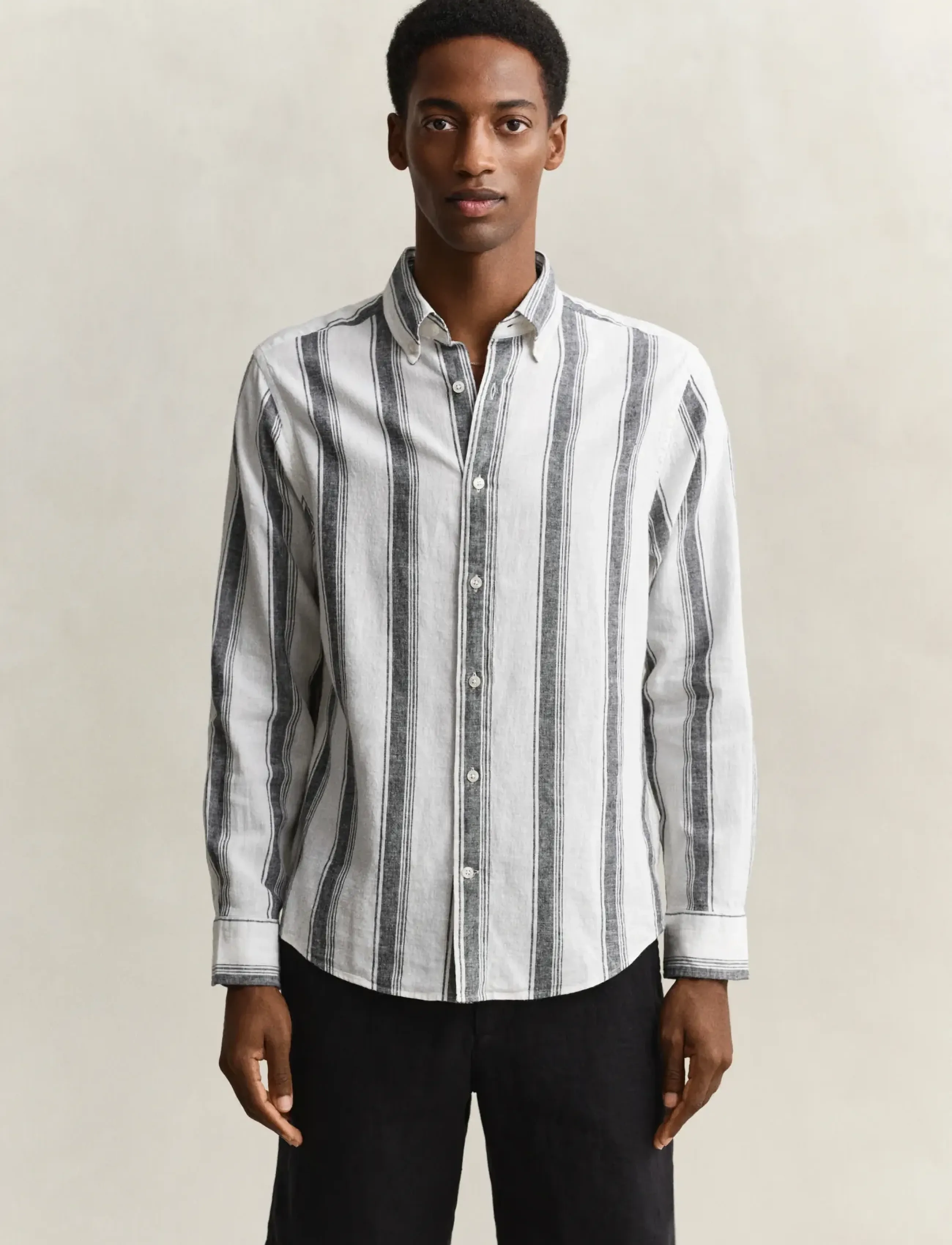 Gant Reg Cotton Linen Stripe Shirt, S, White, Skjorter > Afslappet Shirts, Herre