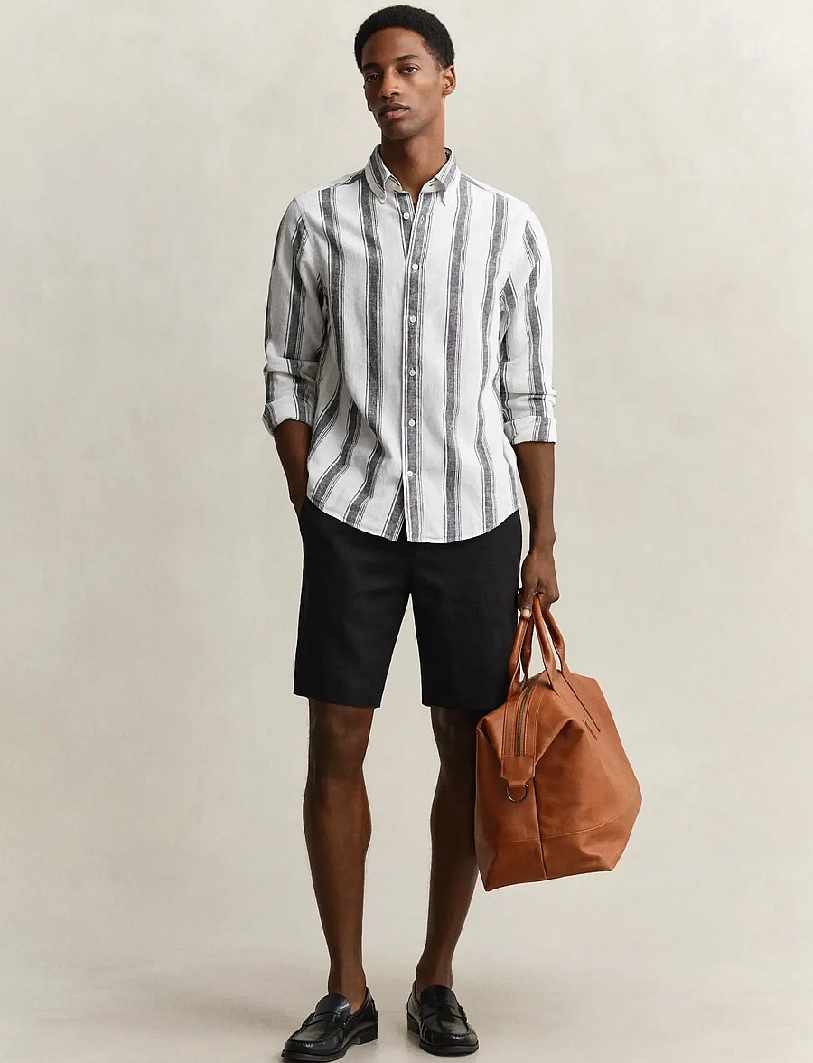 Gant - REG COTTON LINEN STRIPE SHIRT - triibulised särgid - black - 4