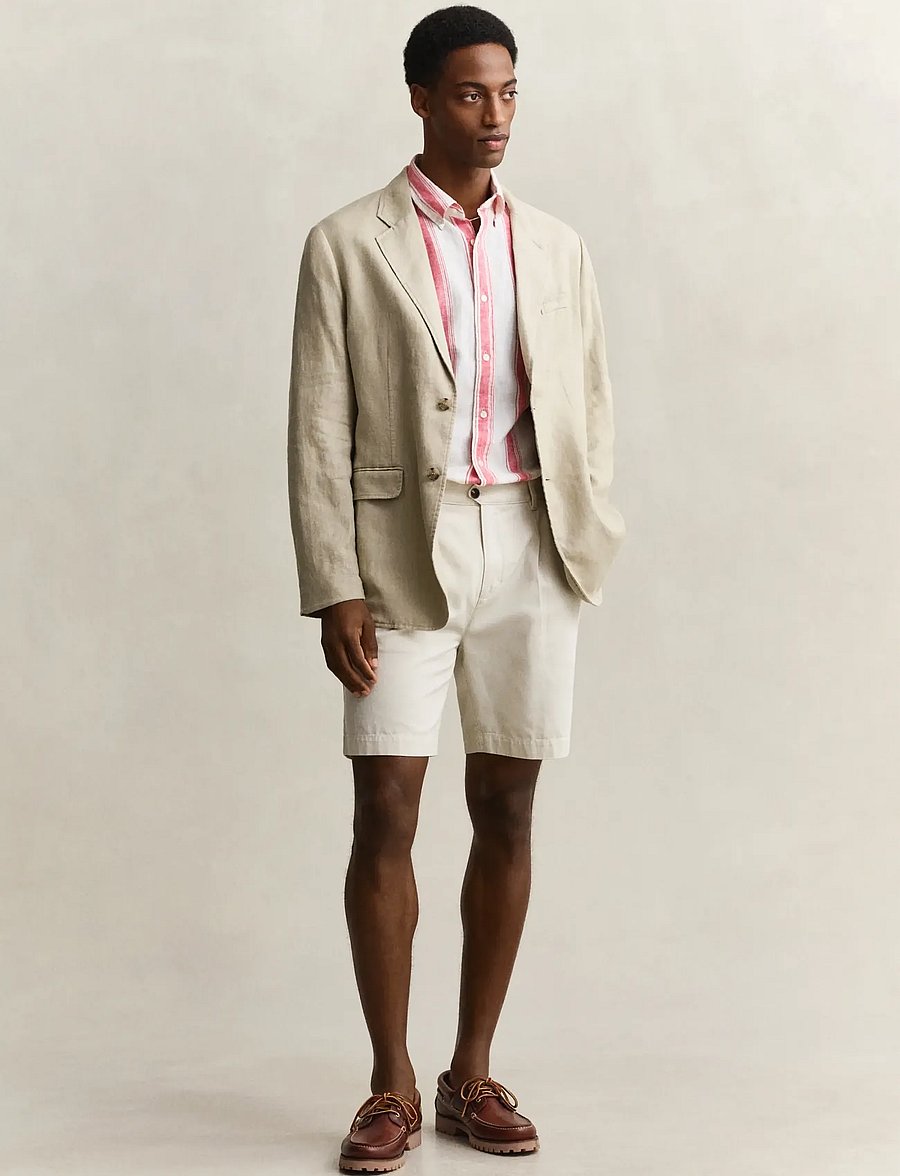 Gant - REG COTTON LINEN STRIPE SHIRT - hørskjorter - rose red - 4