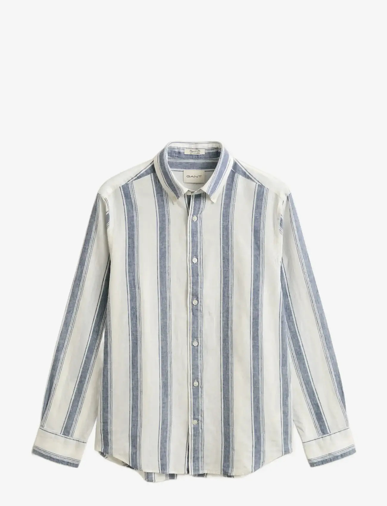 Gant - REG COTTON LINEN STRIPE SHIRT - stribede skjorter - vintage blue - 1